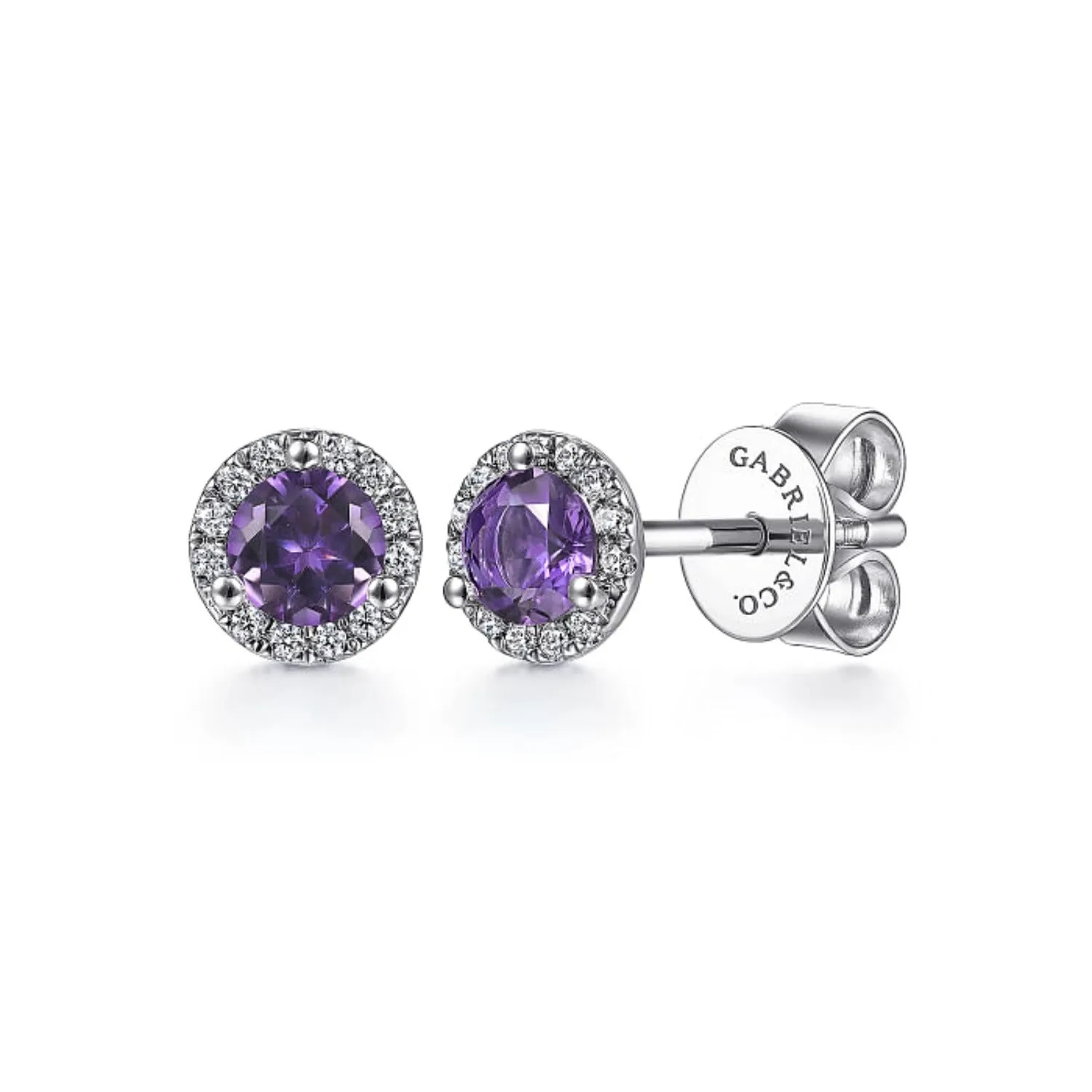 Gabriel & Co. Amethyst & Diamond Halo Stud Earrings