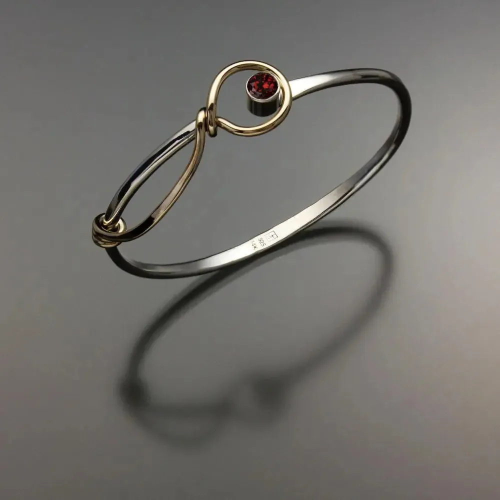 Garnet Bracelet BRA521GR Sterling Silver and 14K Gold by John Tzelepis Jewelry