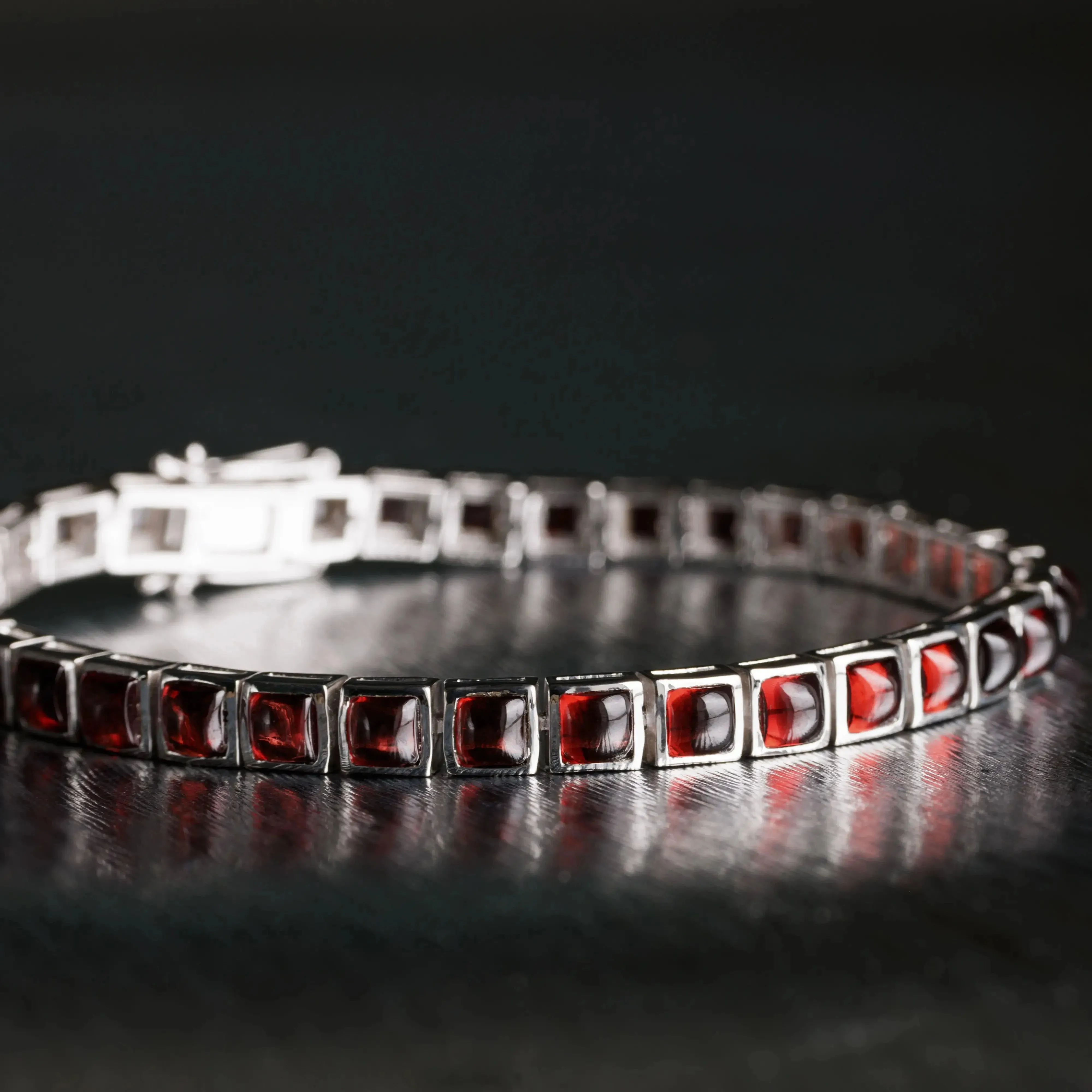 Garnet - Silver Tennis Bracelet I