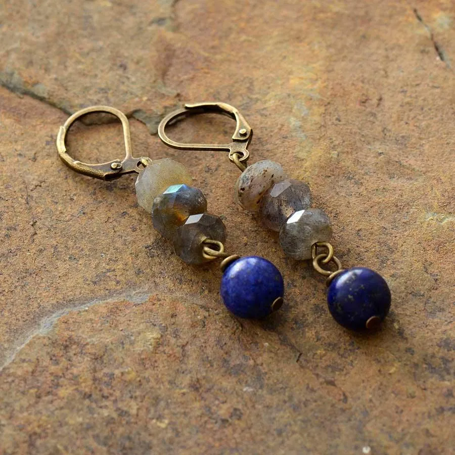 Ginhar Lapis Lazuli Labradorite Dangle Earrings