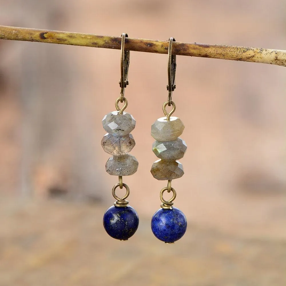 Ginhar Lapis Lazuli Labradorite Dangle Earrings