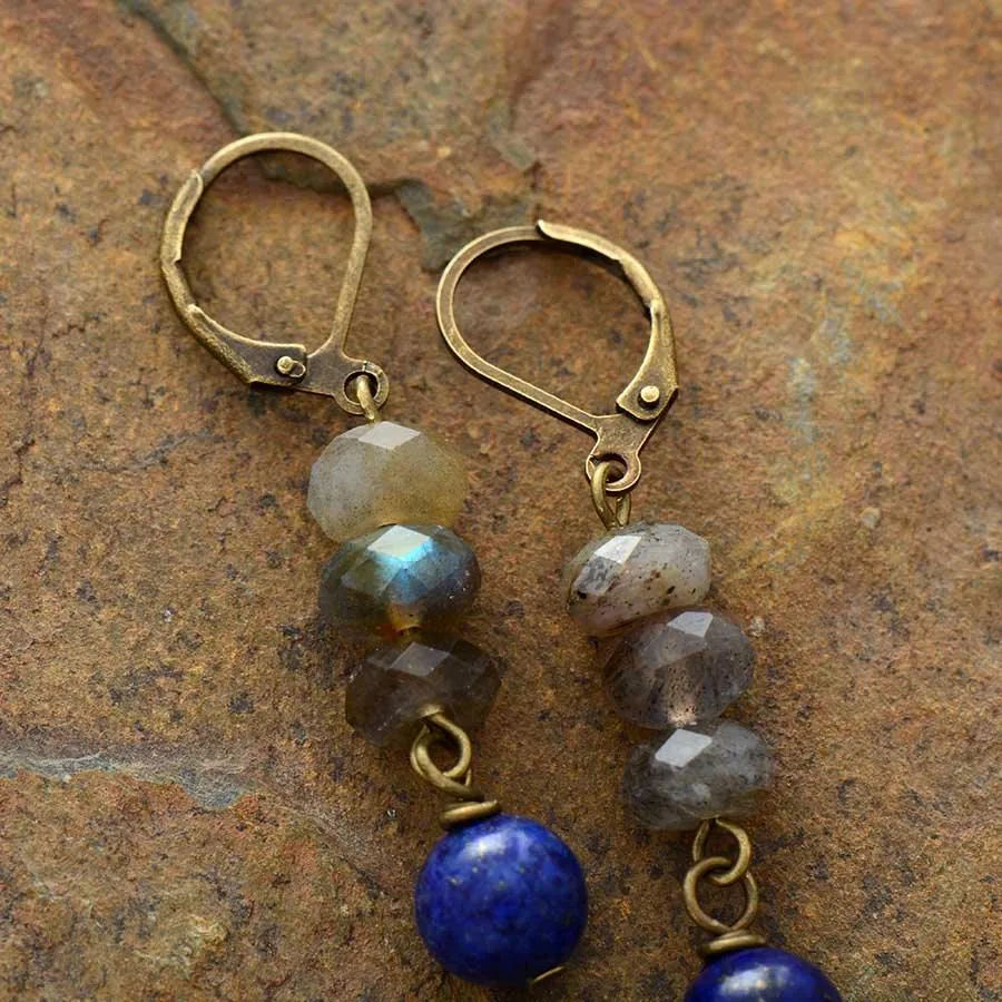 Ginhar Lapis Lazuli Labradorite Dangle Earrings