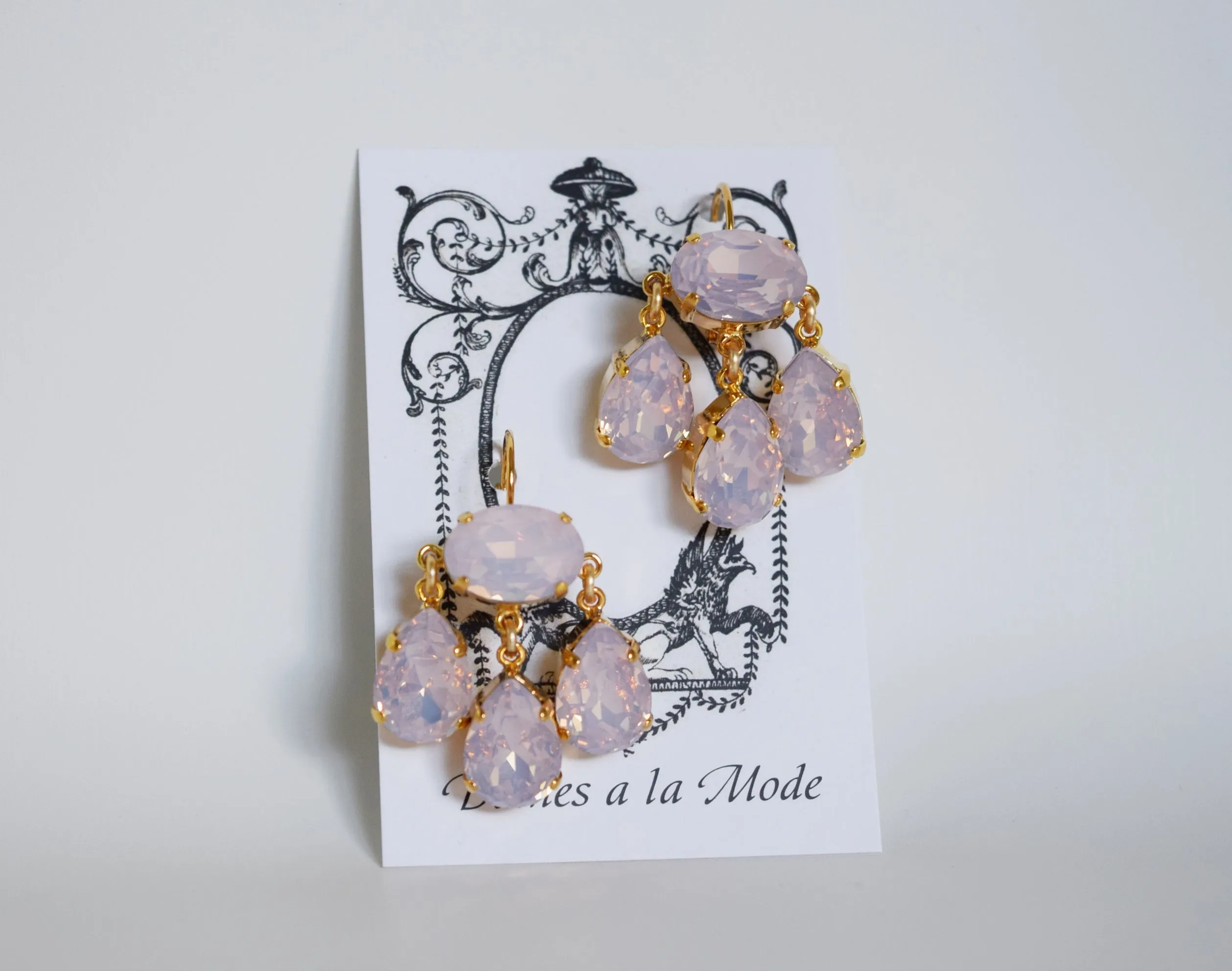 Girandole Earrings - Large Pear Pink Opaline