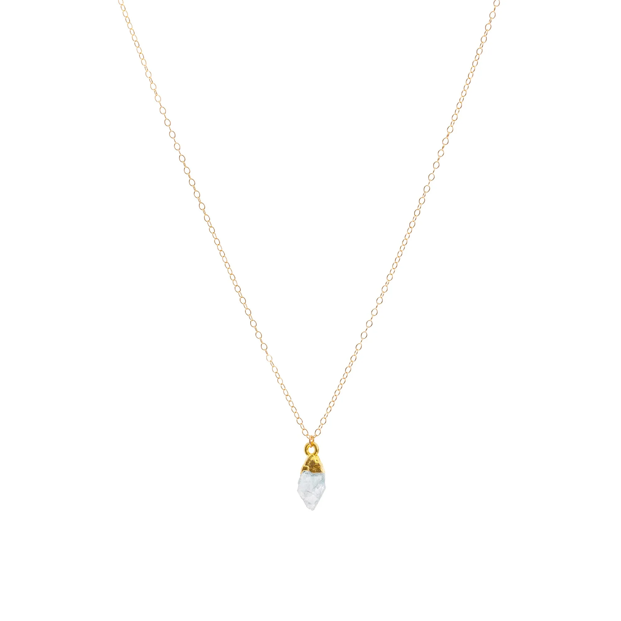 Gold Aquamarine Raw Crystal Necklace