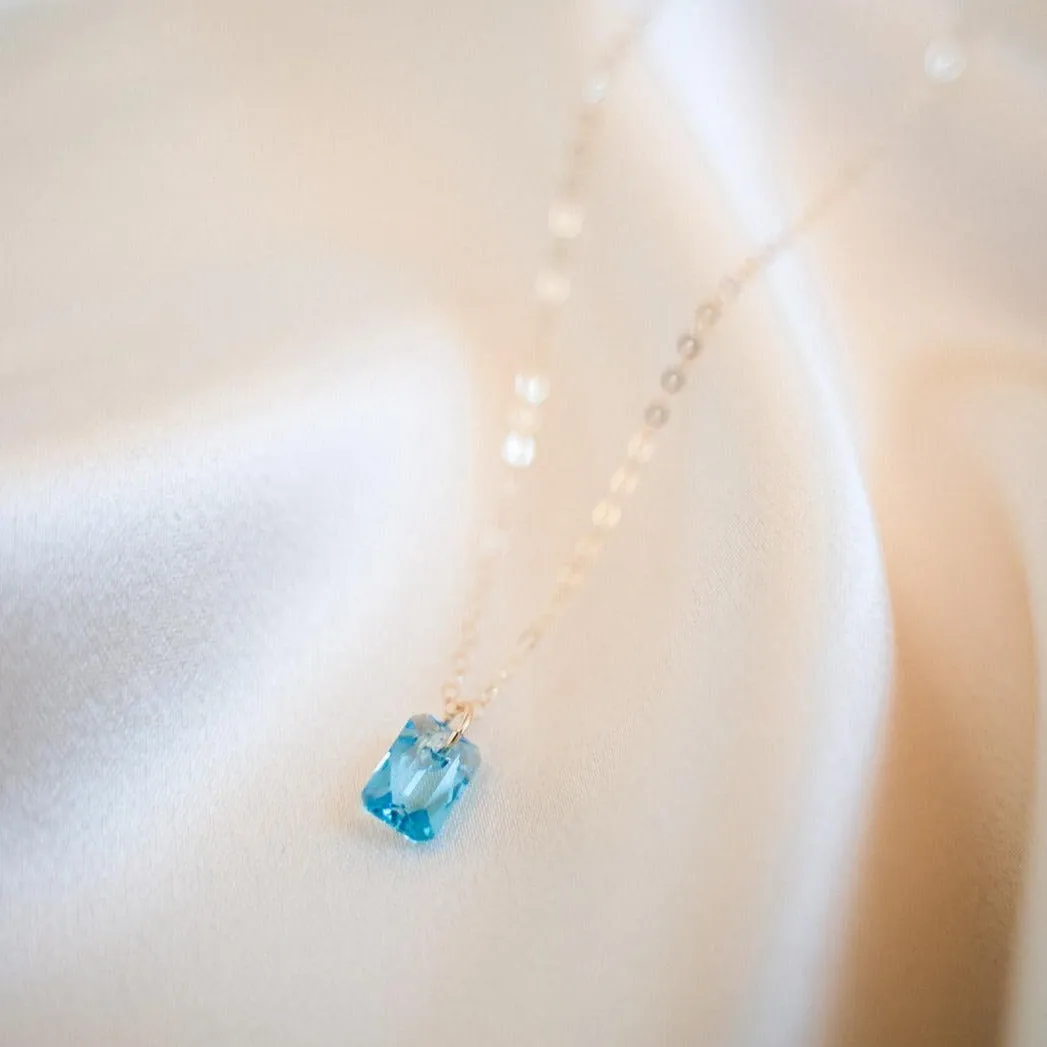 Gold Filled Small Aquamarine Crystal Pendant Necklace