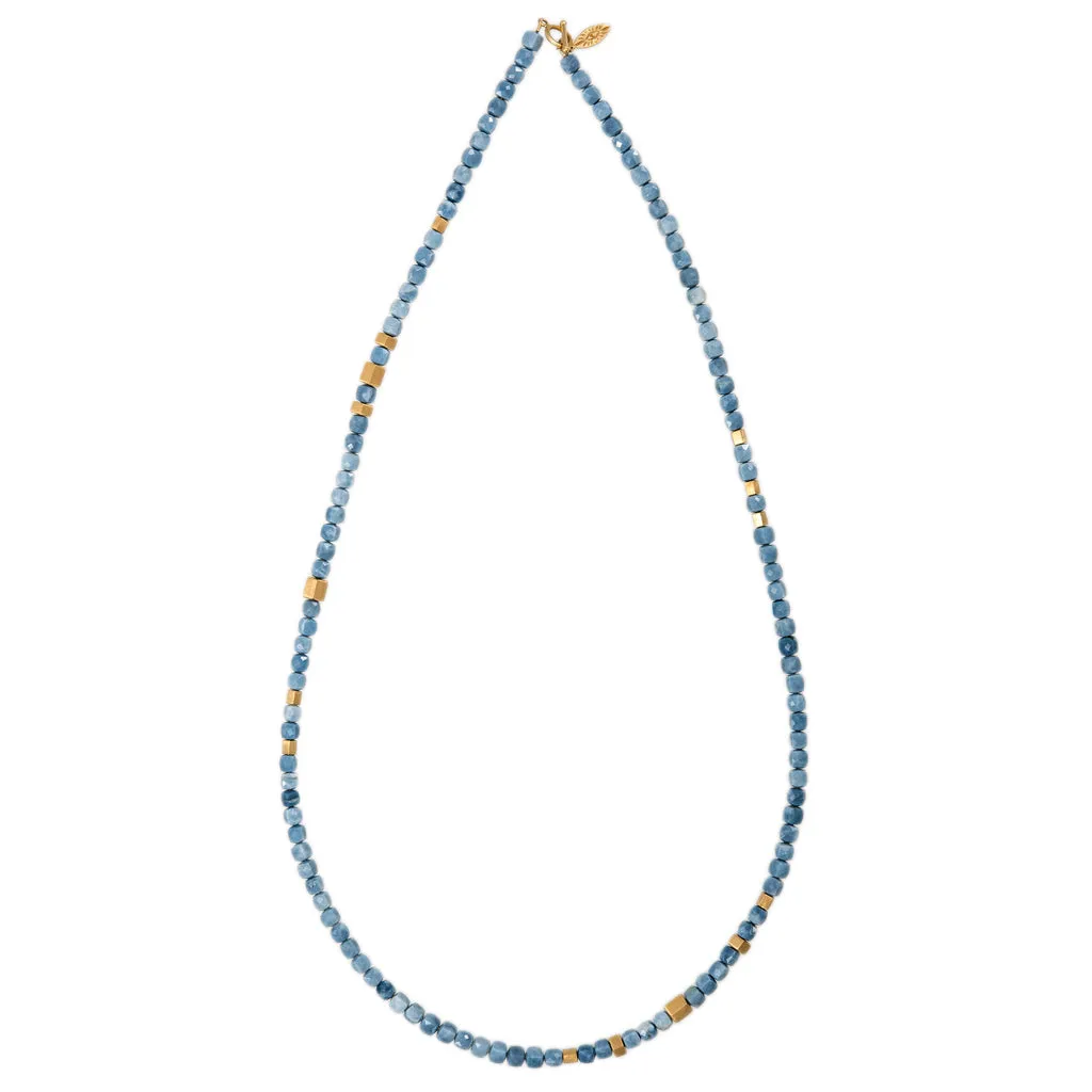 GOLD HEXAGON BEADS   BLUE OPAL BEADED NECKLACE