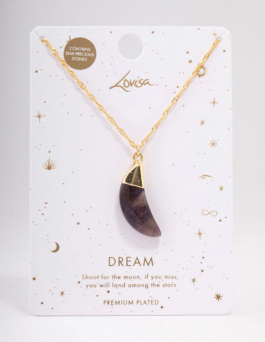 Gold Plated Crescent Amethyst Pendant Necklace