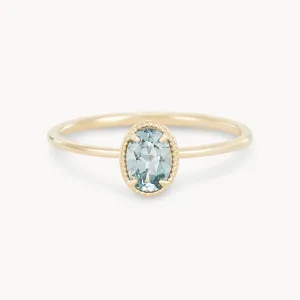 golden glow one-of-a-kind ring - 14k yellow gold, cyan green oval sapphire