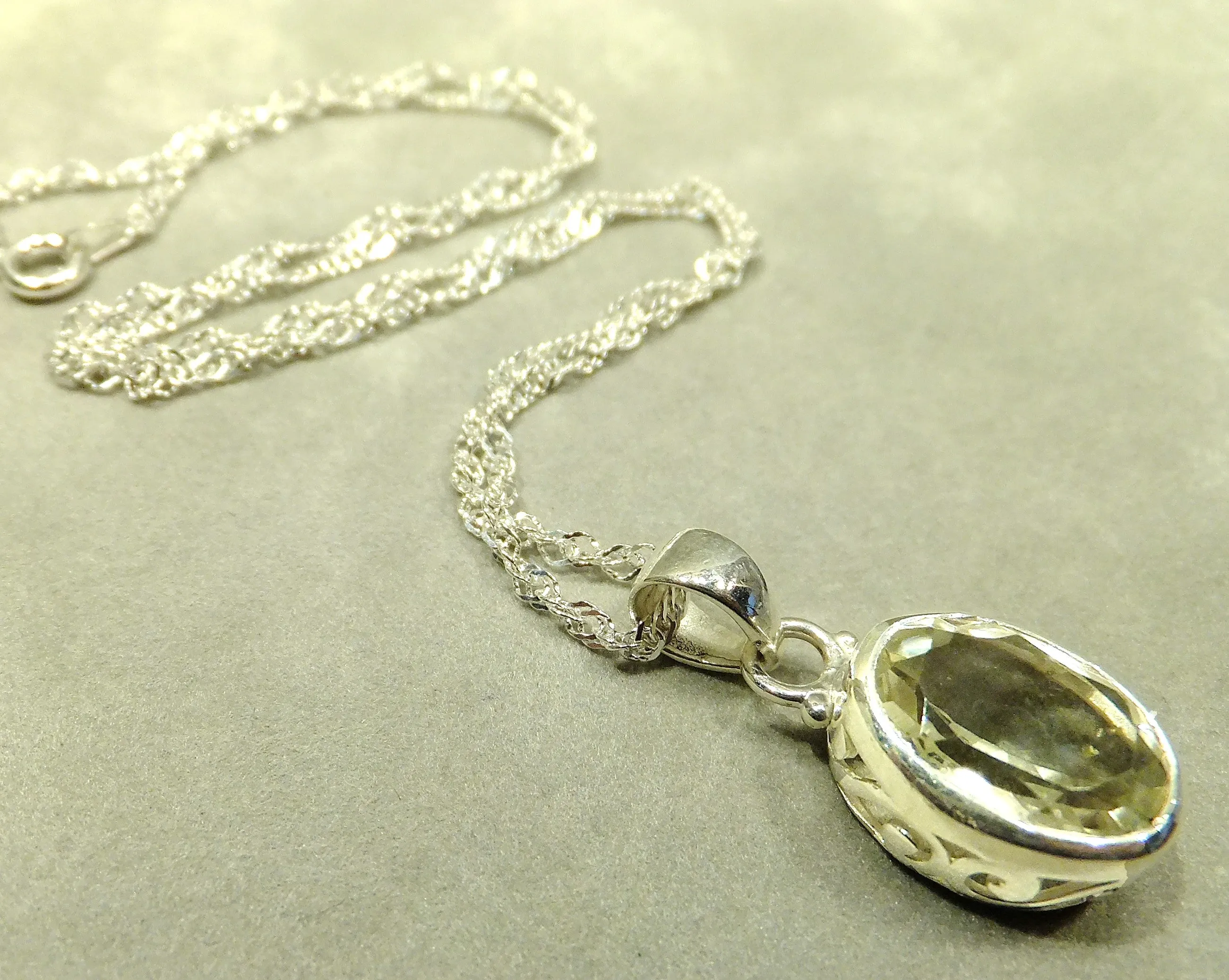 Green Amethyst Pendant Necklace In Sterling Silver