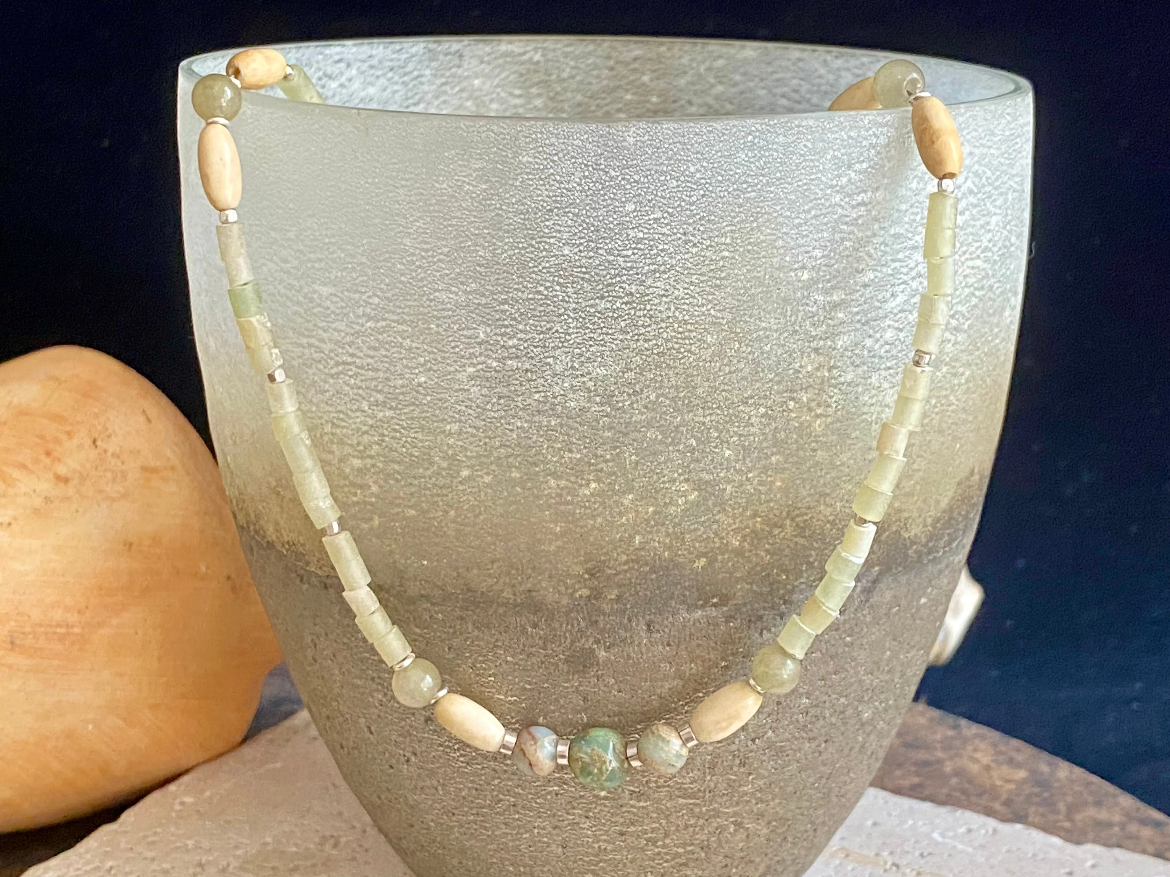 Green Stone & Bone Choker Necklace