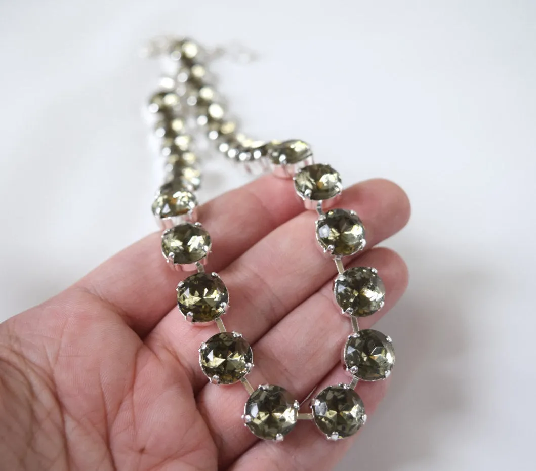 Gunmetal Grey Collet Necklace | Crystal Riviere Necklace - Small Round