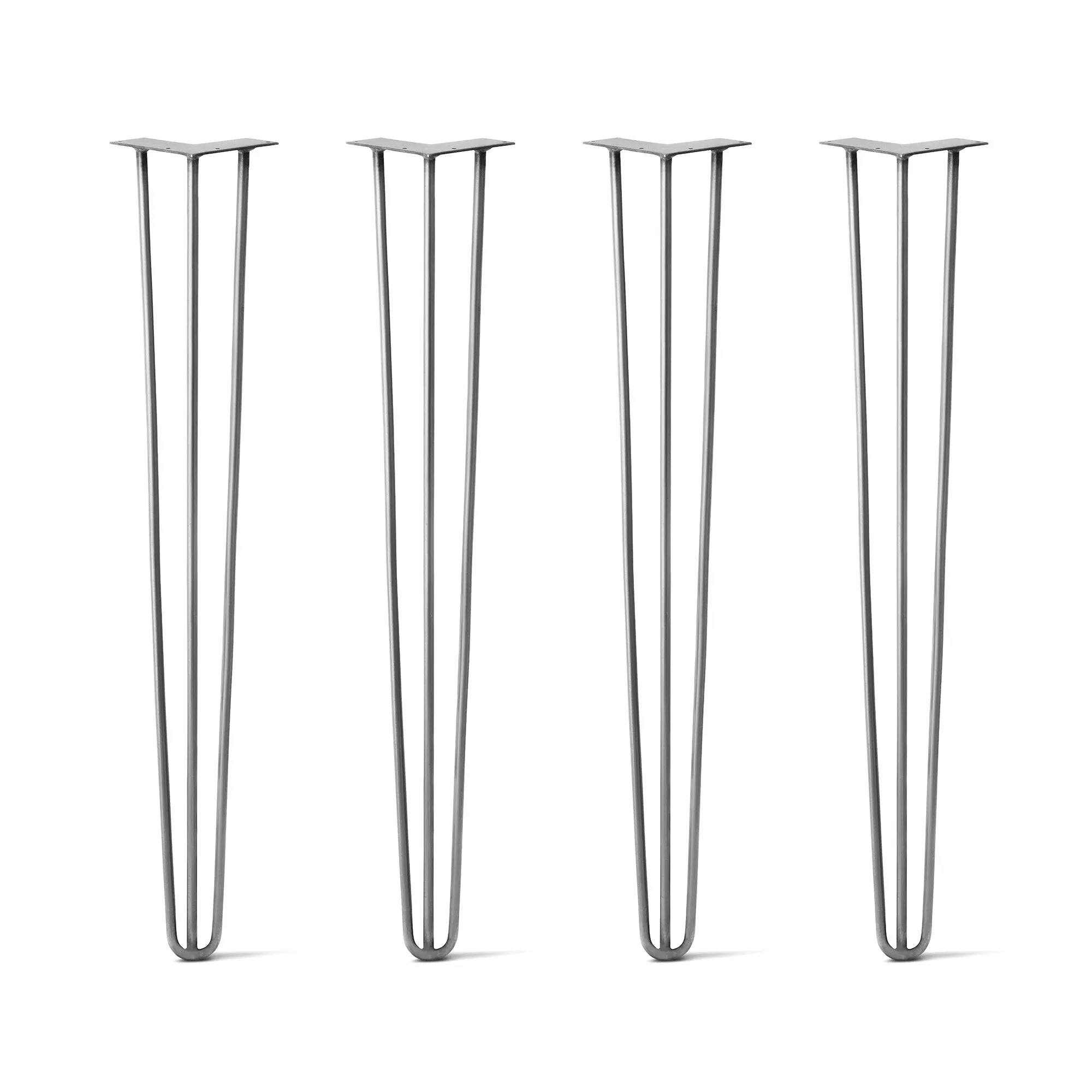 Hairpin Legs Set of 4, 3-Rod Design - Raw Steel