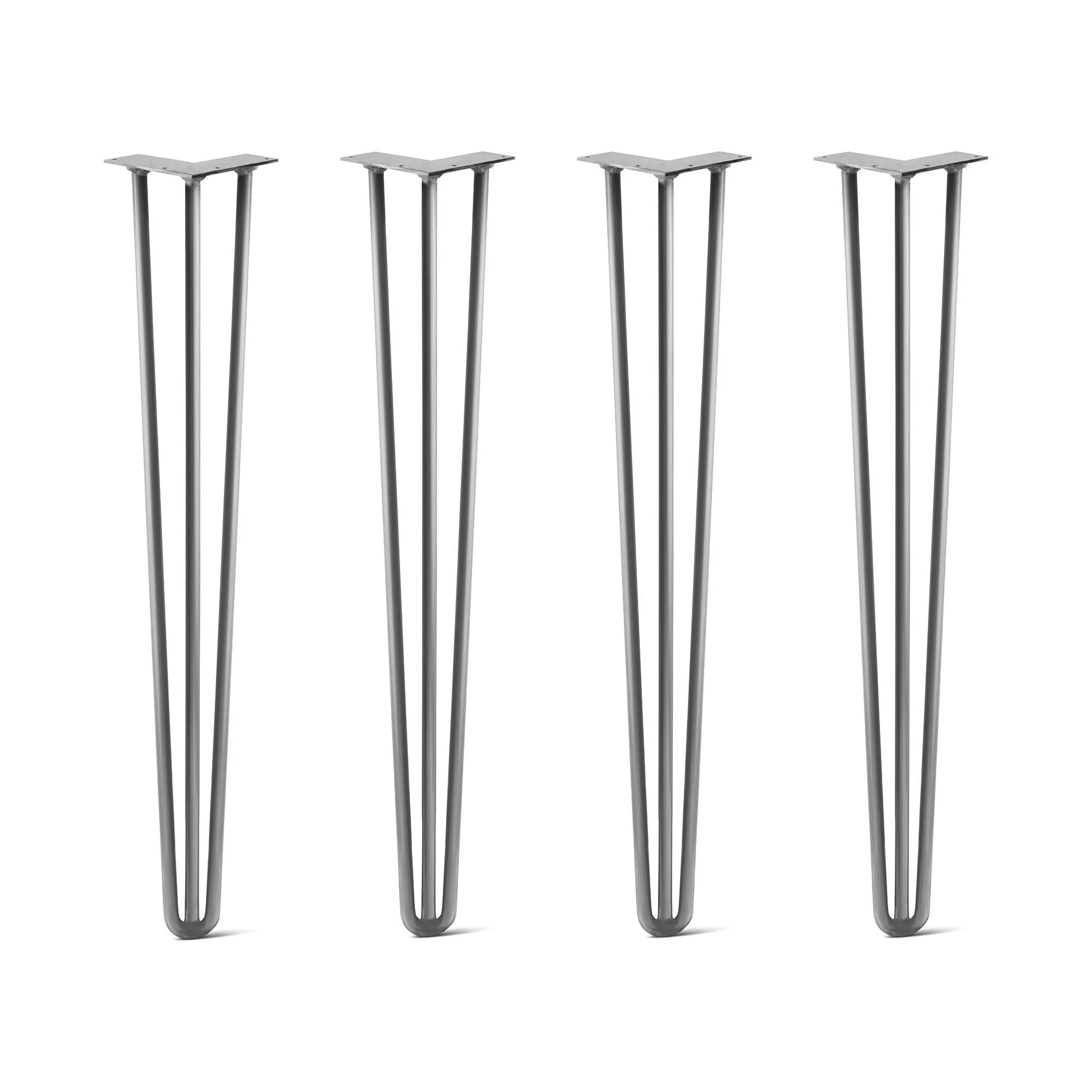 Hairpin Legs Set of 4, 3-Rod Design - Raw Steel