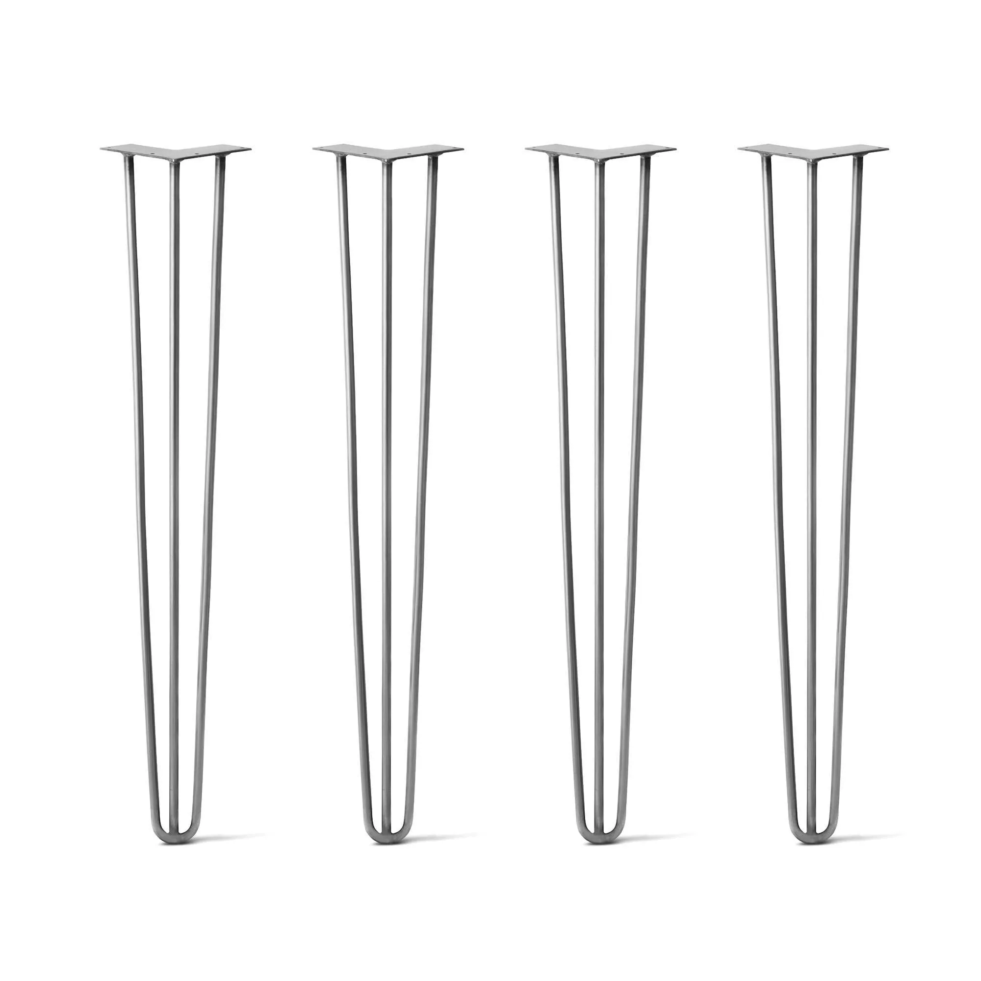 Hairpin Legs Set of 4, 3-Rod Design - Raw Steel