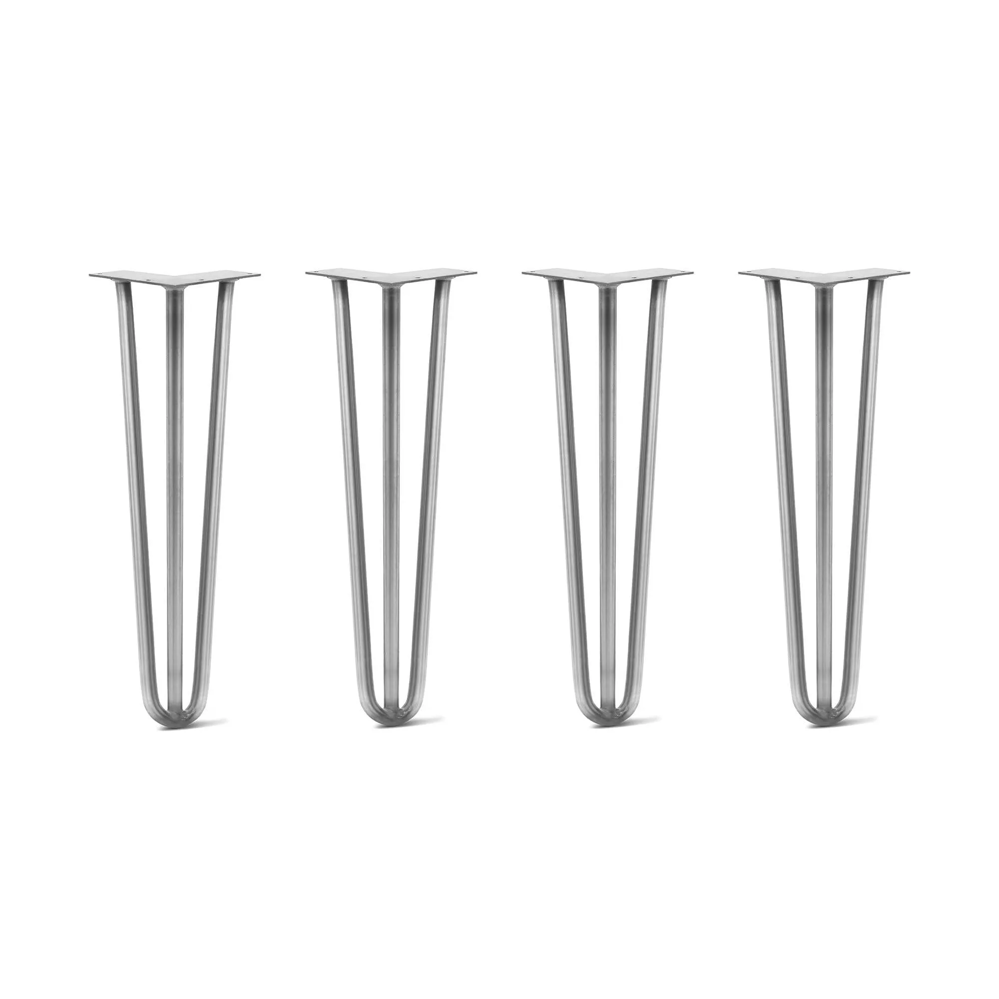 Hairpin Legs Set of 4, 3-Rod Design - Raw Steel