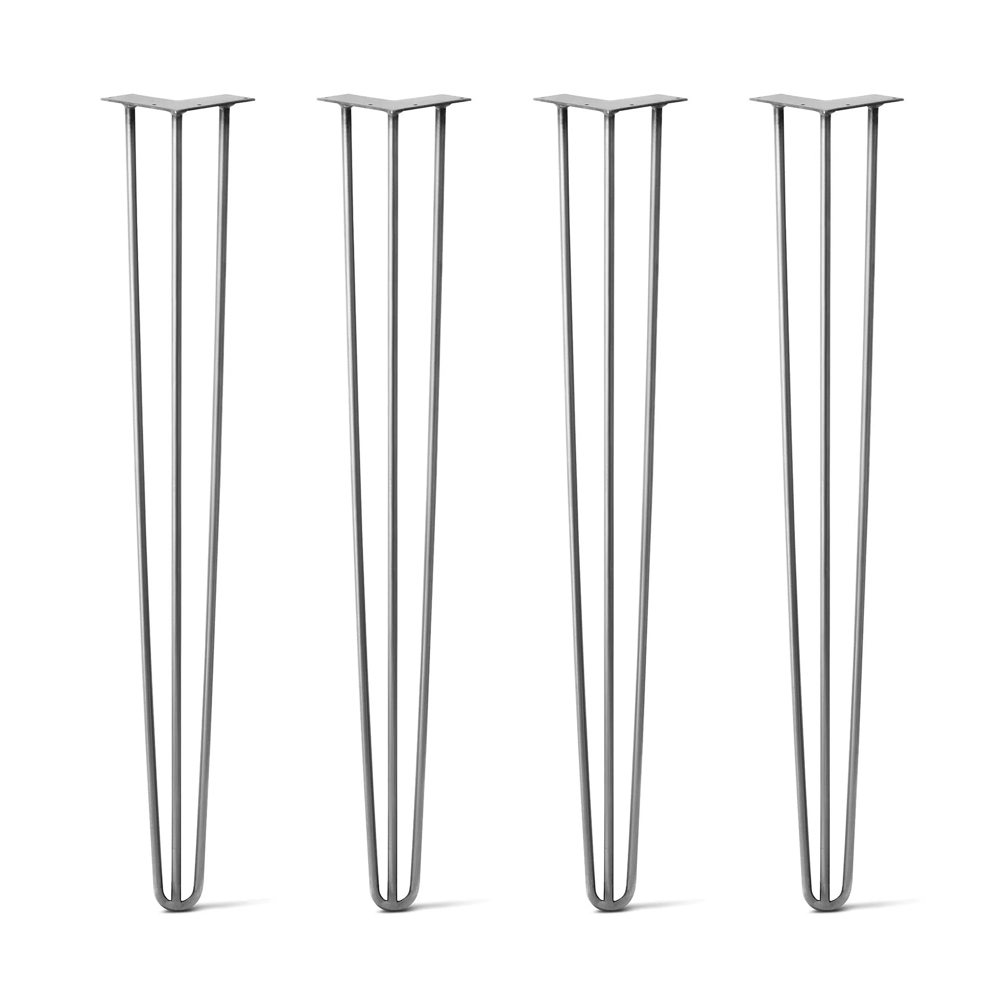 Hairpin Legs Set of 4, 3-Rod Design - Raw Steel