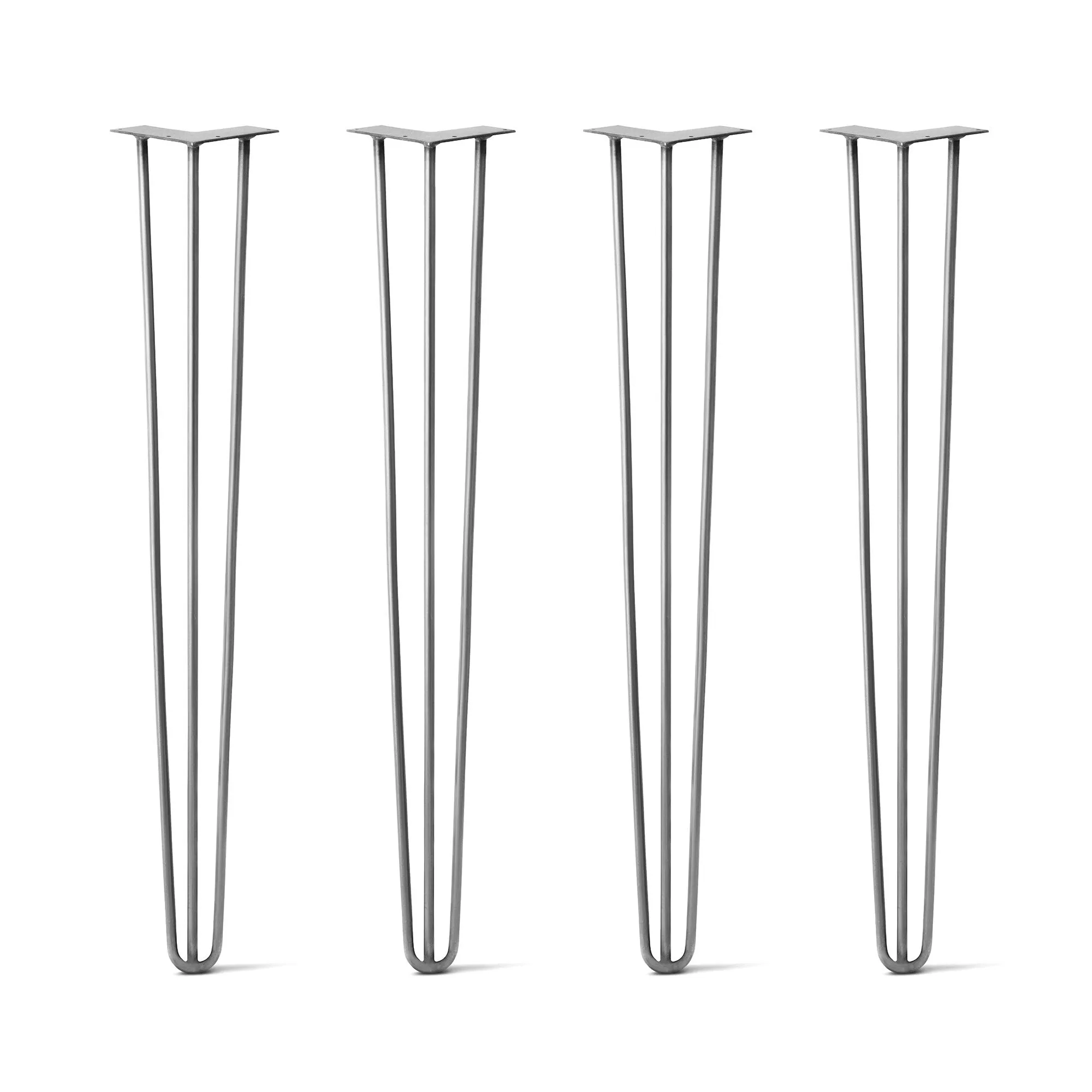 Hairpin Legs Set of 4, 3-Rod Design - Raw Steel