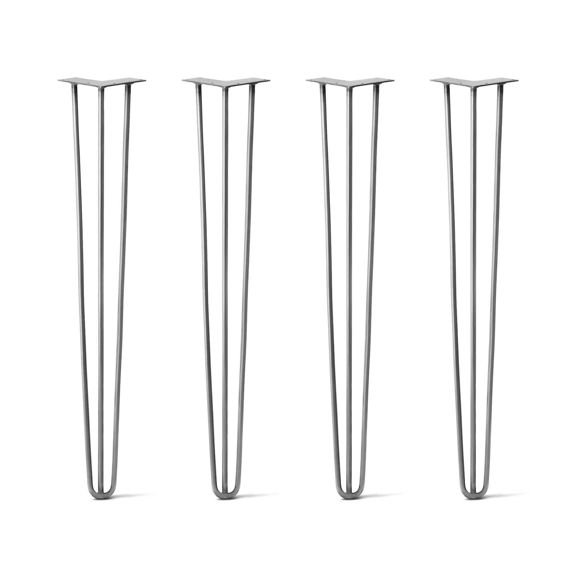 Hairpin Legs Set of 4, 3-Rod Design - Raw Steel