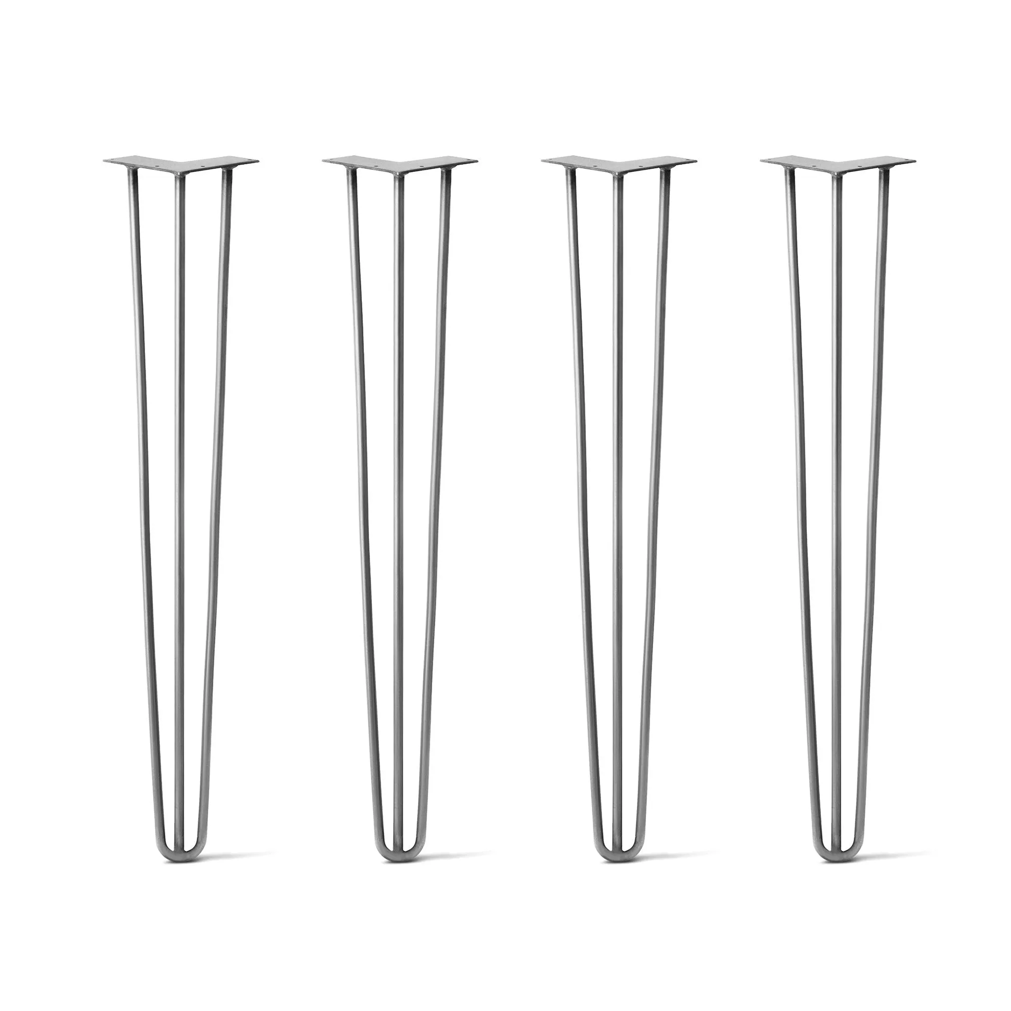 Hairpin Legs Set of 4, 3-Rod Design - Raw Steel