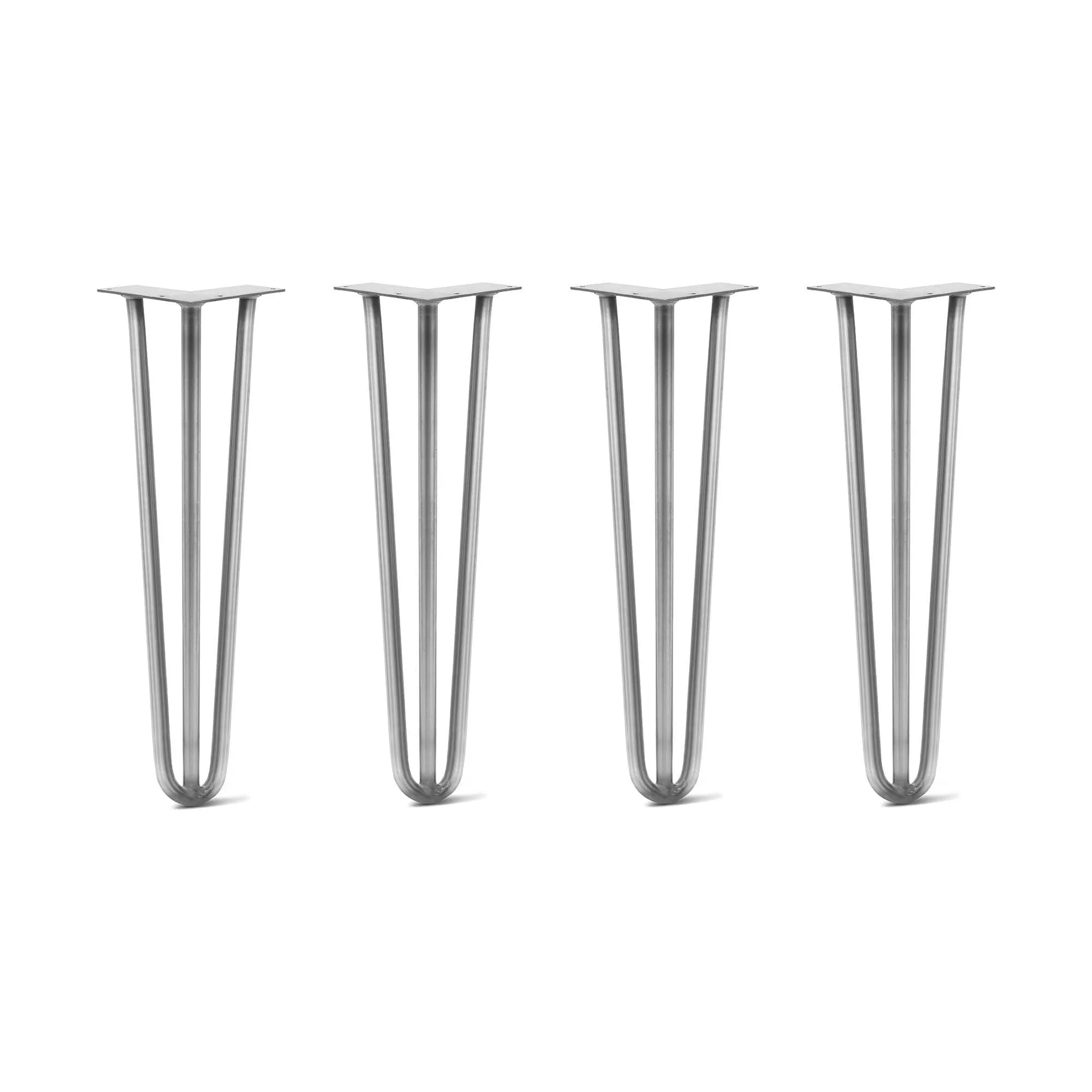 Hairpin Legs Set of 4, 3-Rod Design - Raw Steel