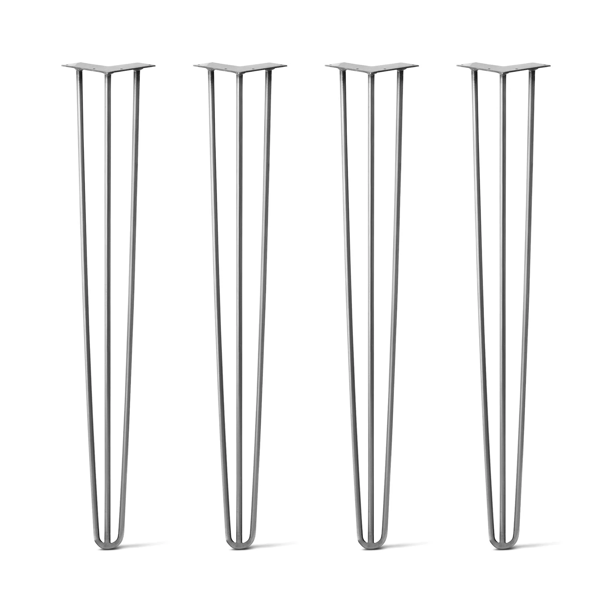 Hairpin Legs Set of 4, 3-Rod Design - Raw Steel