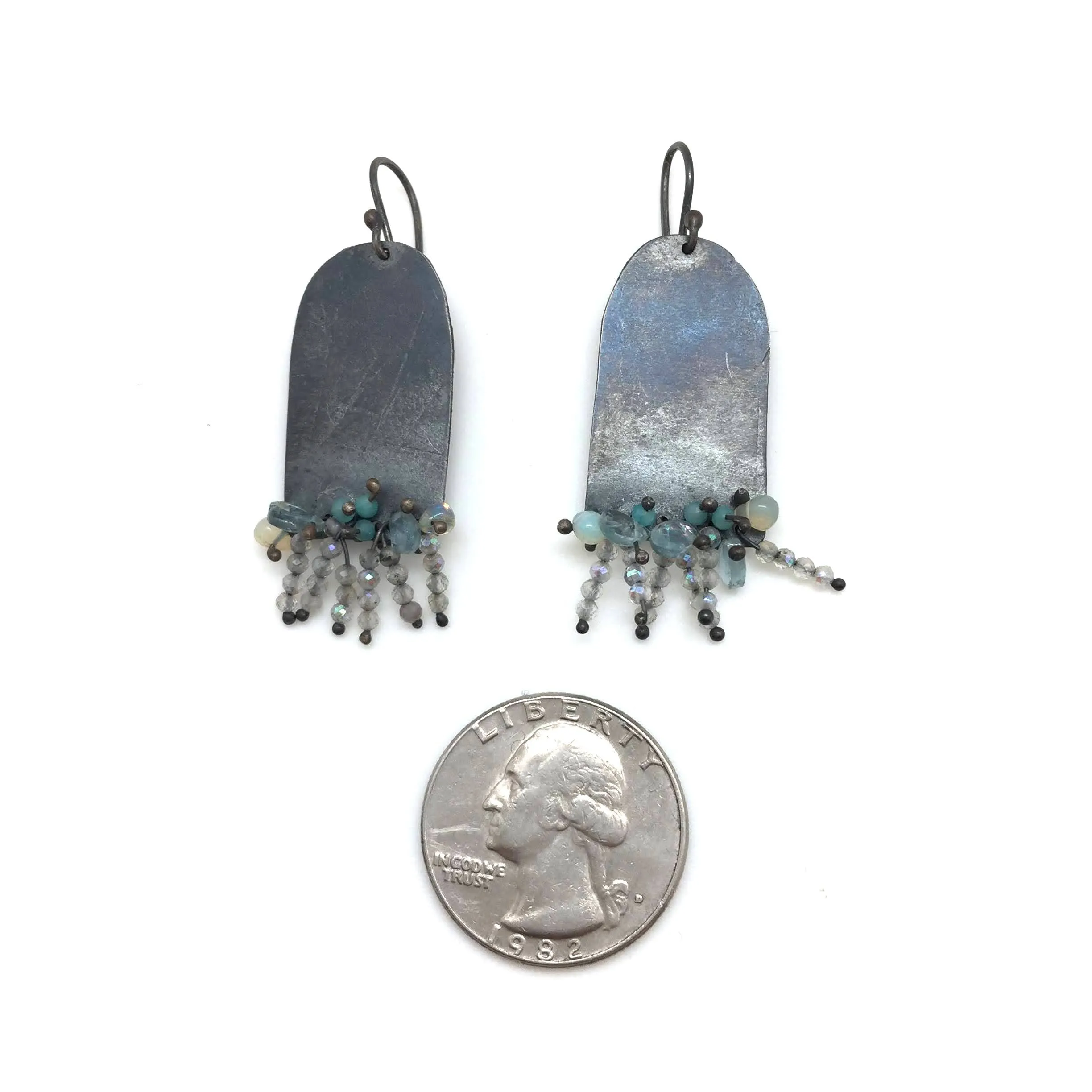 Half Oval Moonstone Fringe Earrings