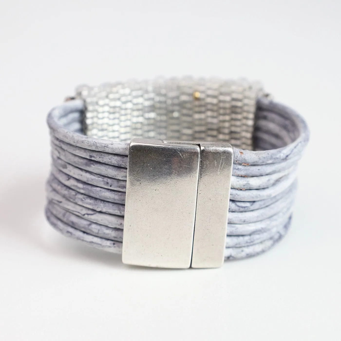 Hand Stitched Faceted Moonstone Cubes Leather Bracelet