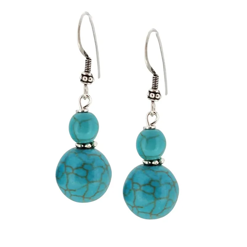 Handmade Natural  Gemstone Dangle Drop Earrings For Women Girls - Blue Turquoise