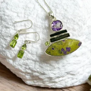 Harvest Moon Gemstone Pendant Necklace - Amethyst, Stichtite & Tourmaline