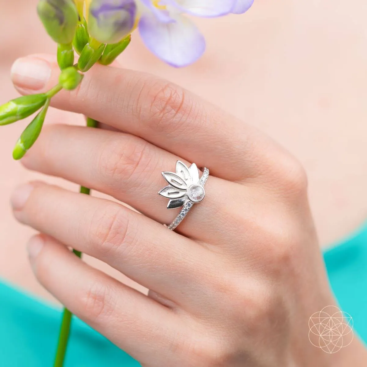 I Am Divinely Guided: 111 Angel Number Silver Lotus Ring