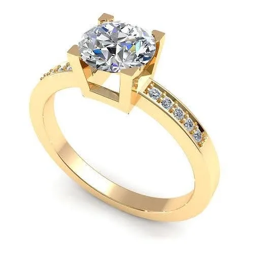 Inexpensive 0.90 CT Round Cut Diamond Engagement Ring in 14 KT Yellow Gold