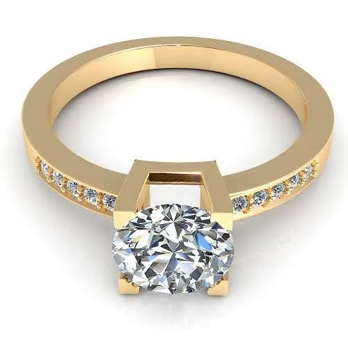 Inexpensive 0.90 CT Round Cut Diamond Engagement Ring in 14 KT Yellow Gold