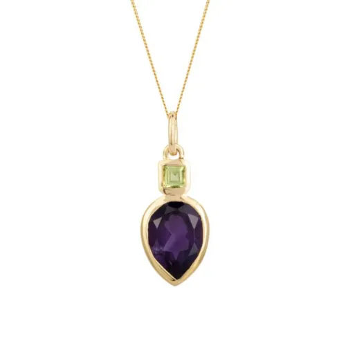 Iris Petal Drop Pendant - Natural Amethyst & Peridot stone