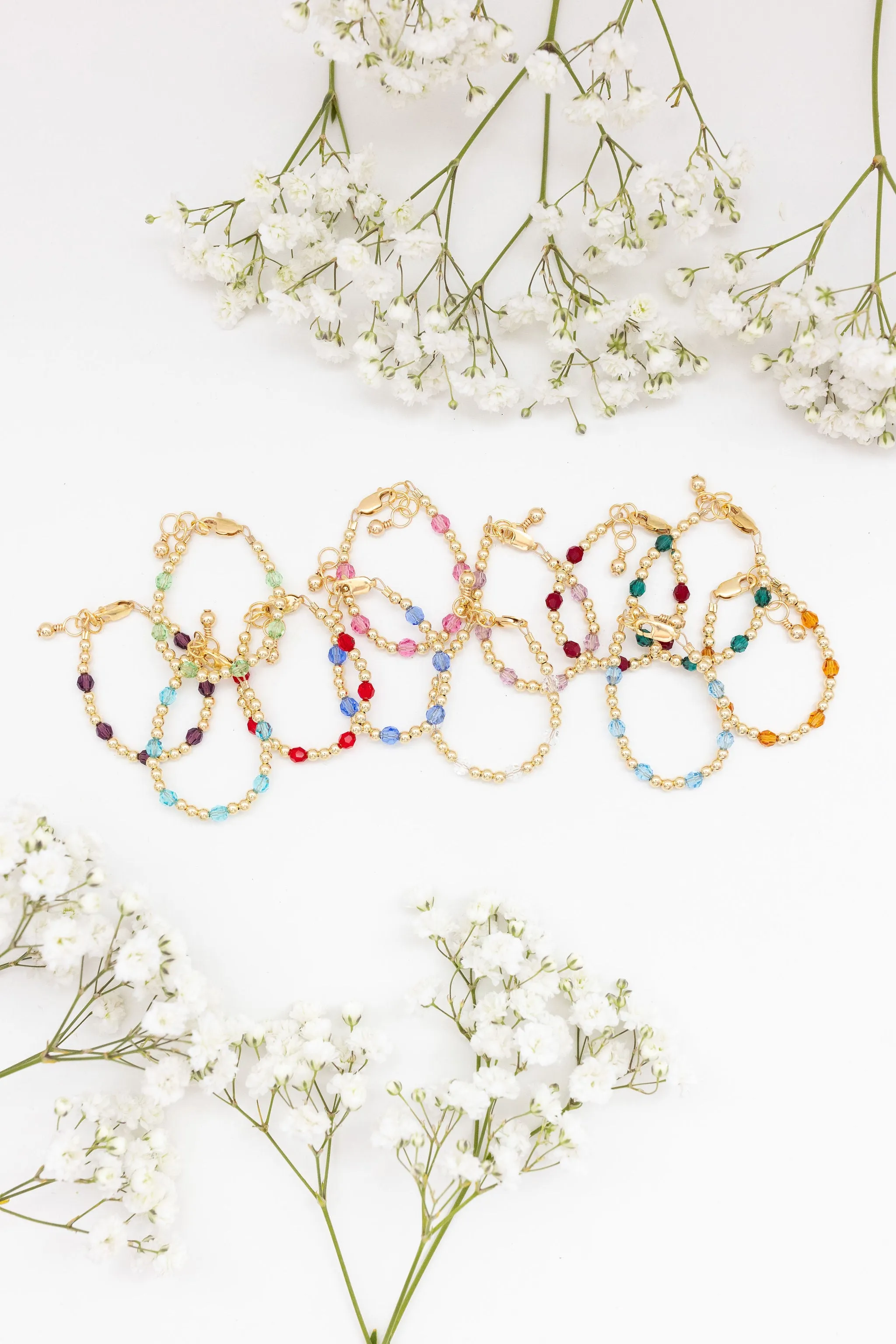 January Birthstone Dotted  Bracelet (3MM   4MM beads)