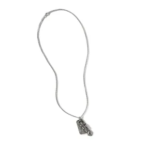 John Hardy Mens Legends Naga Sterling Silver Dragon Head and Tag Pendant Necklace with Blue Sapphire Eyes, 24 inch