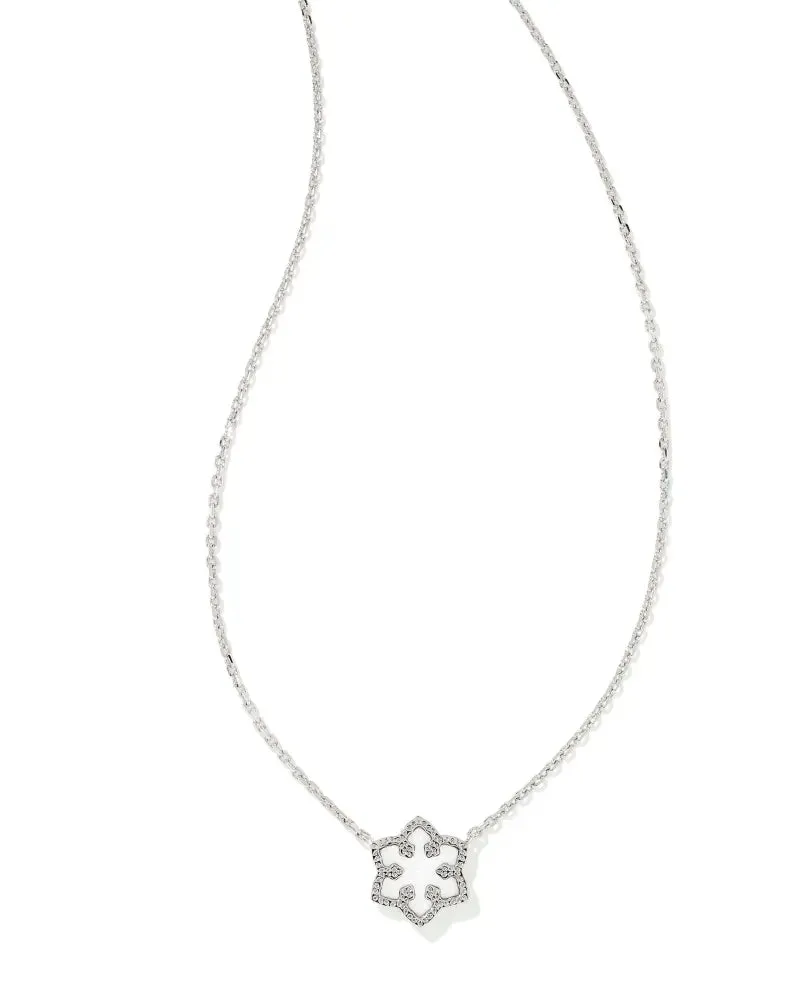 Kendra Scott Snowflake Silver Short Pendant Necklace in White Kyocera Opal