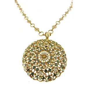 La Vie Parisienne French Lace Disc Necklace -Pacific Opal