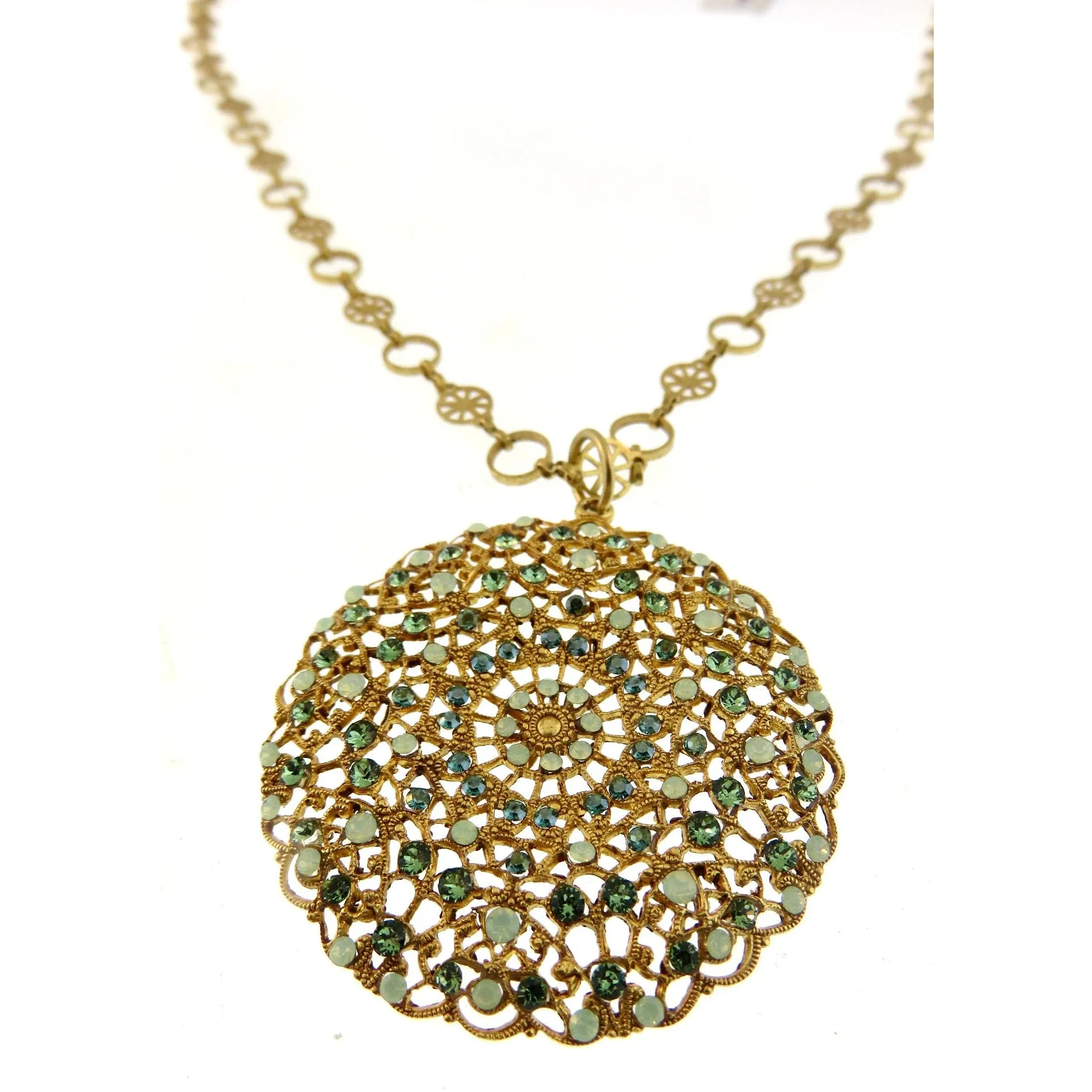 La Vie Parisienne French Lace Disc Necklace -Pacific Opal