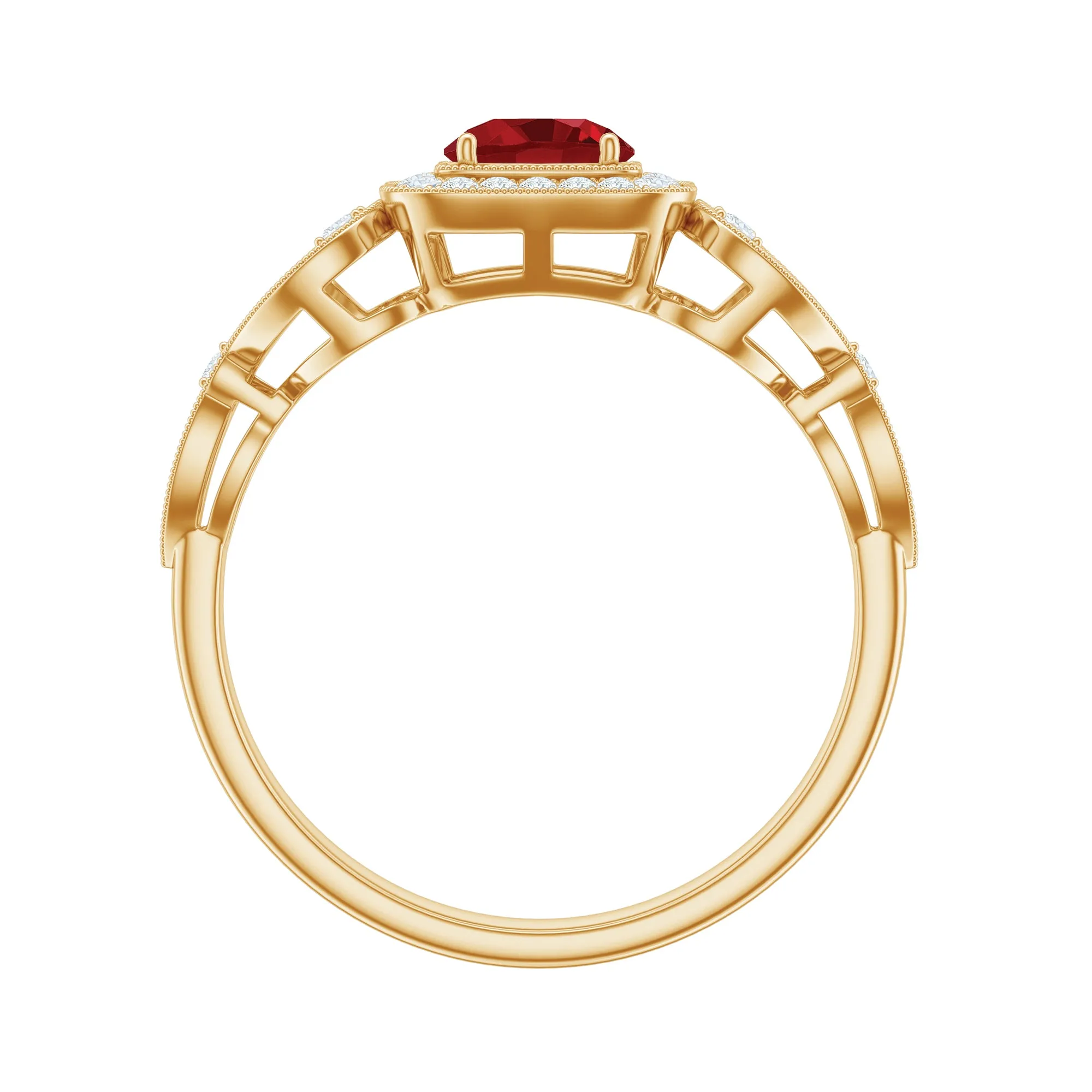 Lab-Created Ruby Vintage Style Engagement Ring with Diamond