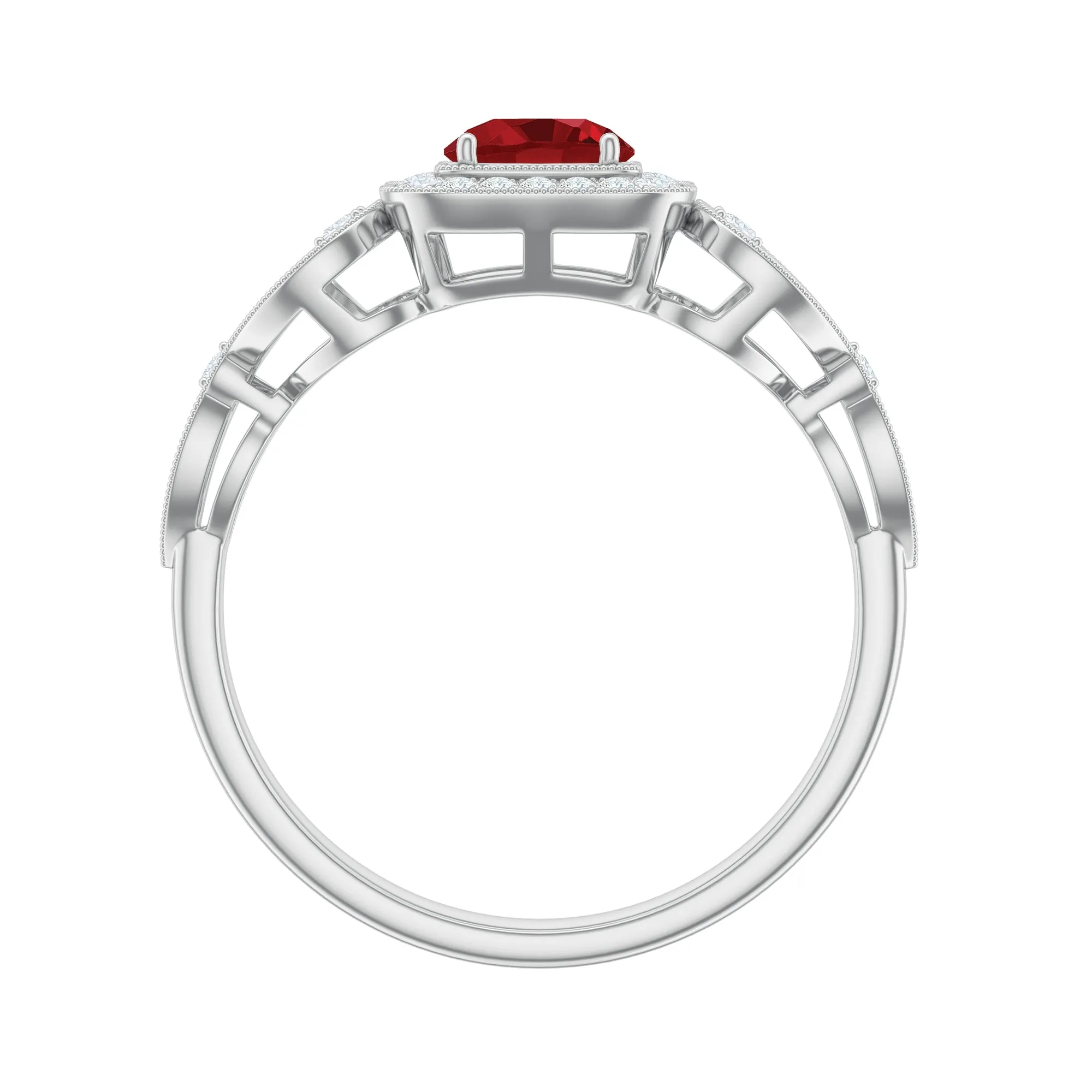 Lab-Created Ruby Vintage Style Engagement Ring with Diamond