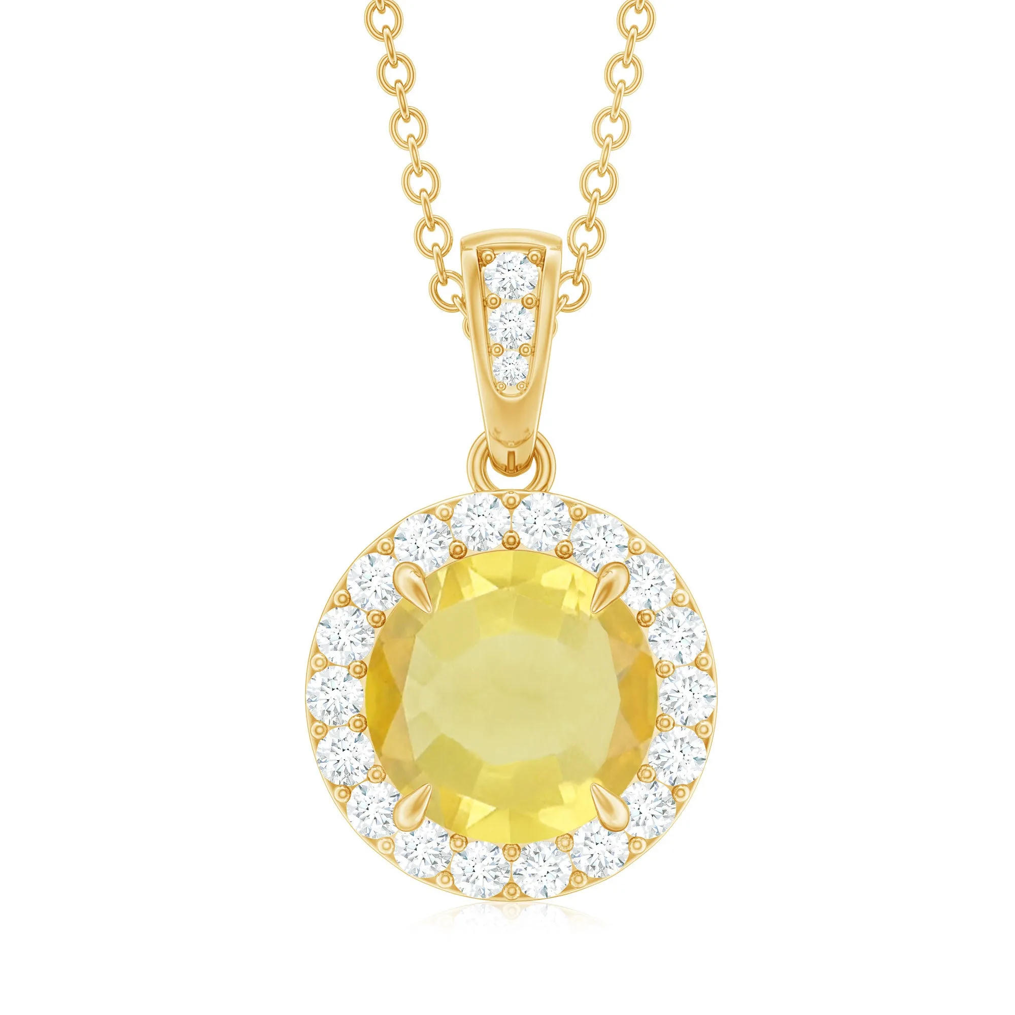 Lab-Created Yellow Sapphire Halo Pendant with Diamond