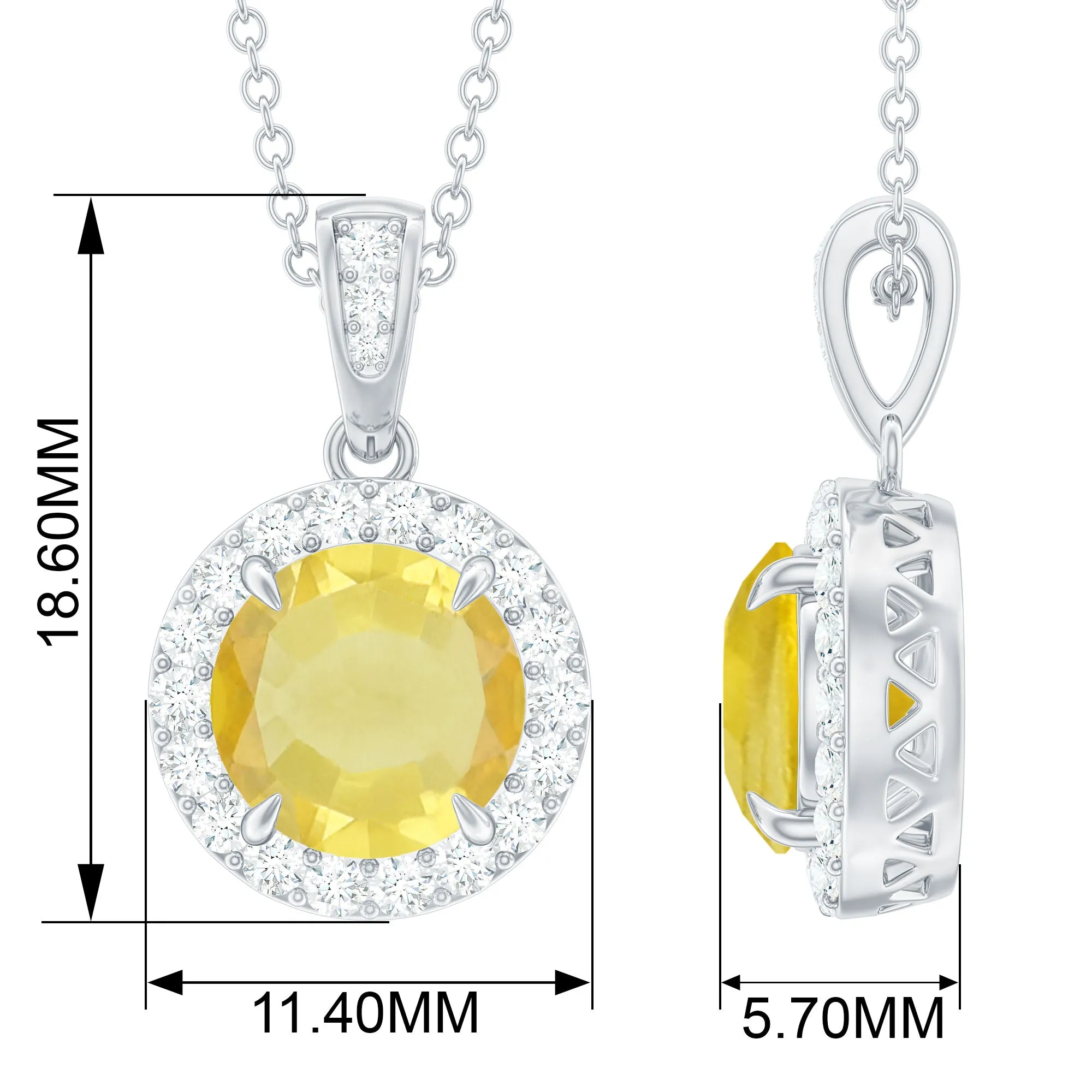 Lab-Created Yellow Sapphire Halo Pendant with Diamond