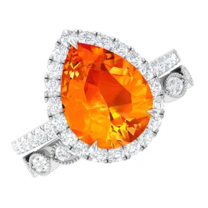 Lab Grown Orange Sapphire Teardrop Engagement Ring Set