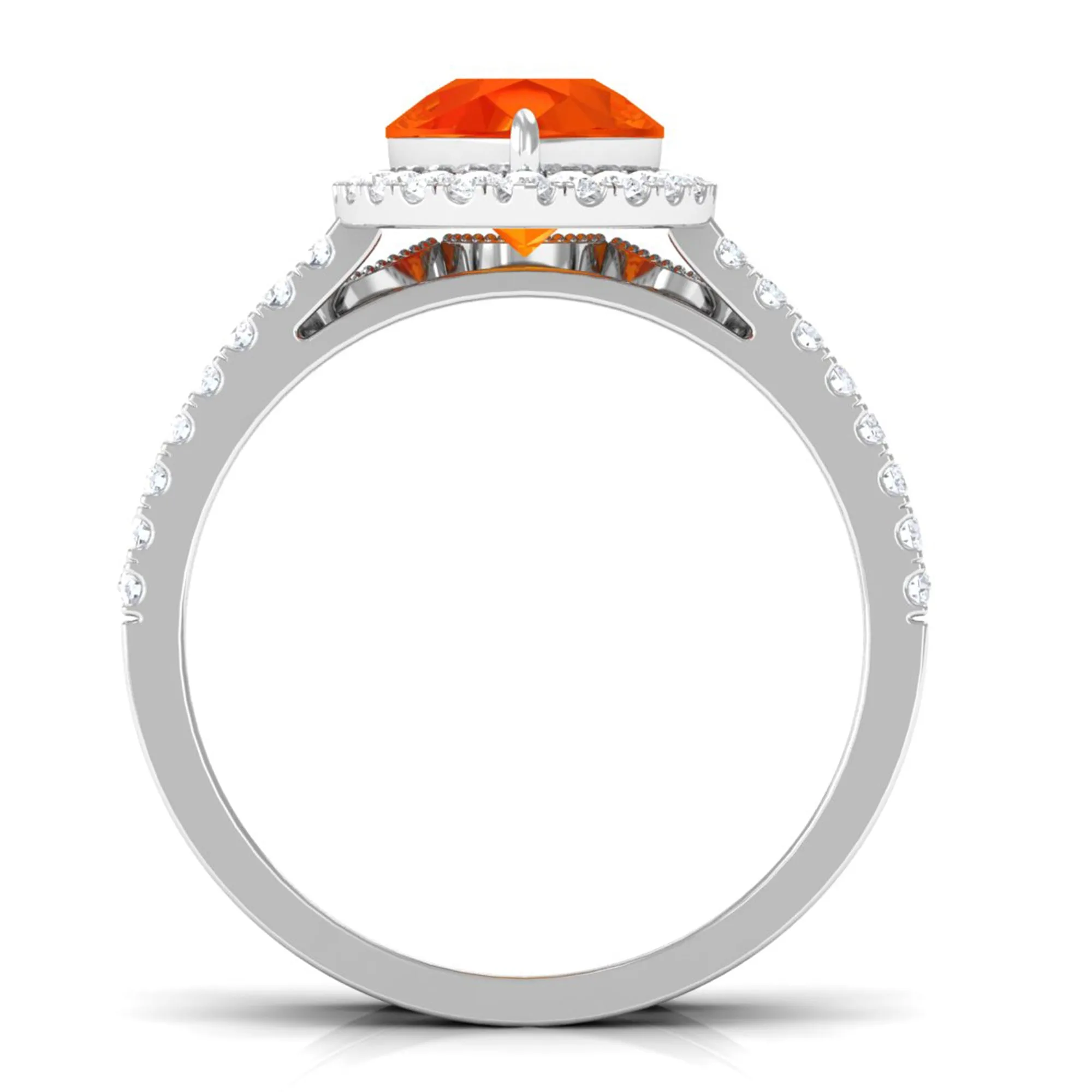 Lab Grown Orange Sapphire Teardrop Engagement Ring Set