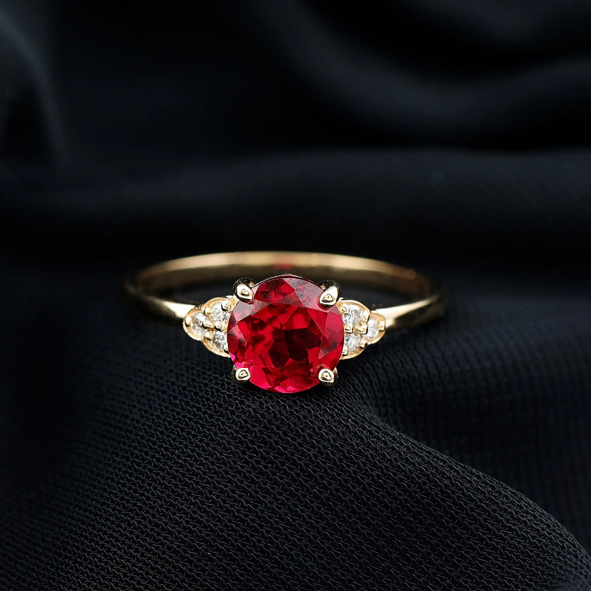 Lab Grown Ruby Solitaire Engagement Ring with Diamond Trio