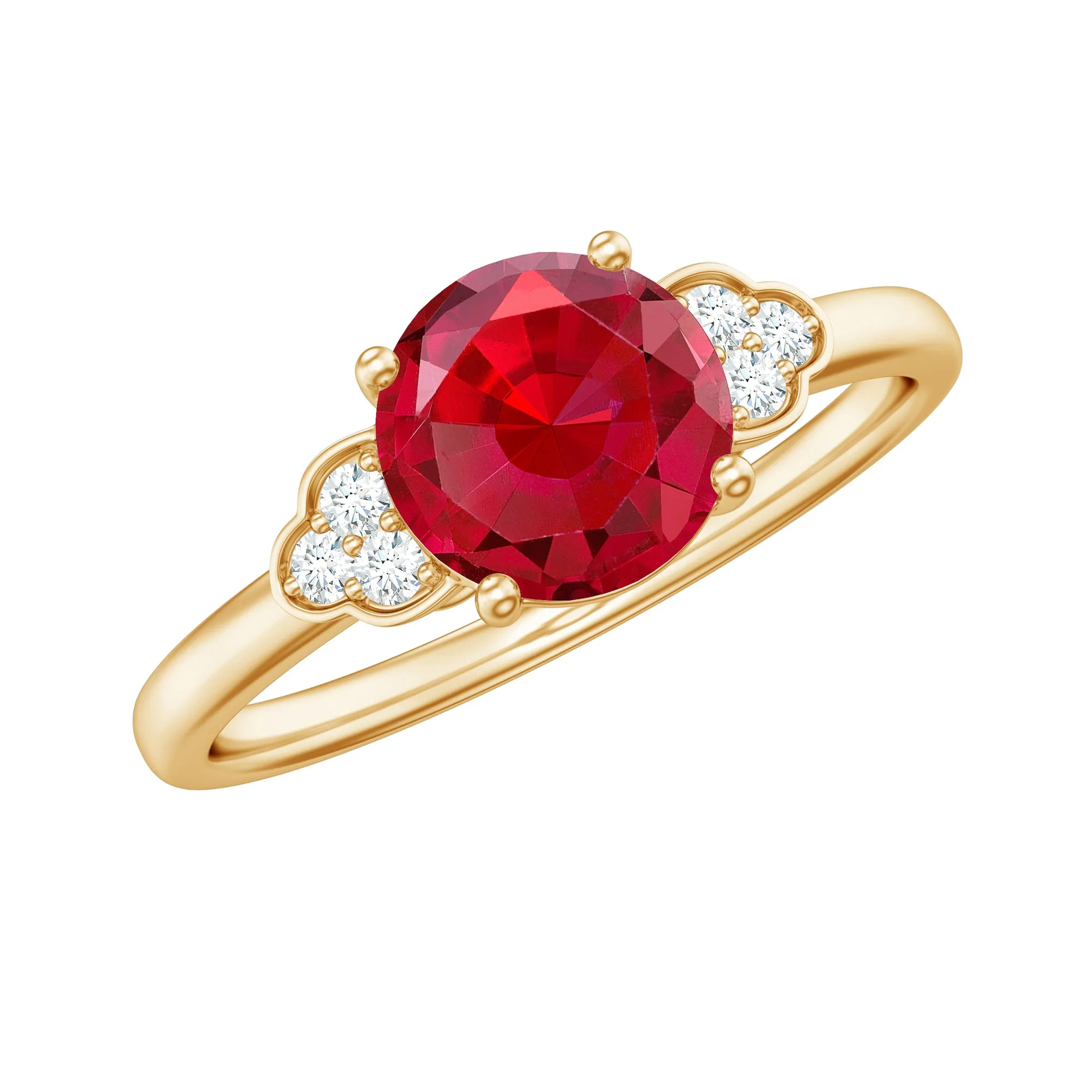 Lab Grown Ruby Solitaire Engagement Ring with Diamond Trio