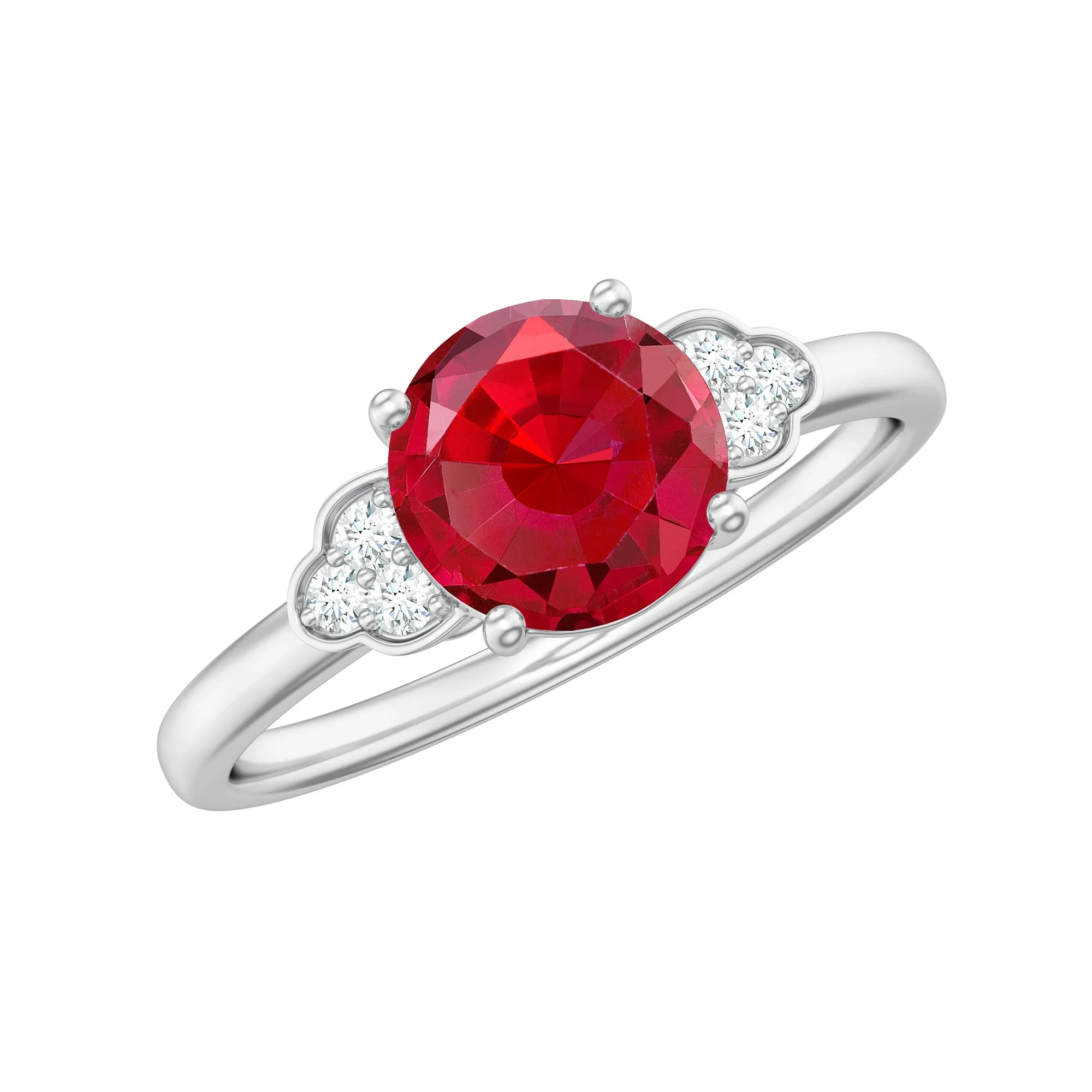 Lab Grown Ruby Solitaire Engagement Ring with Diamond Trio