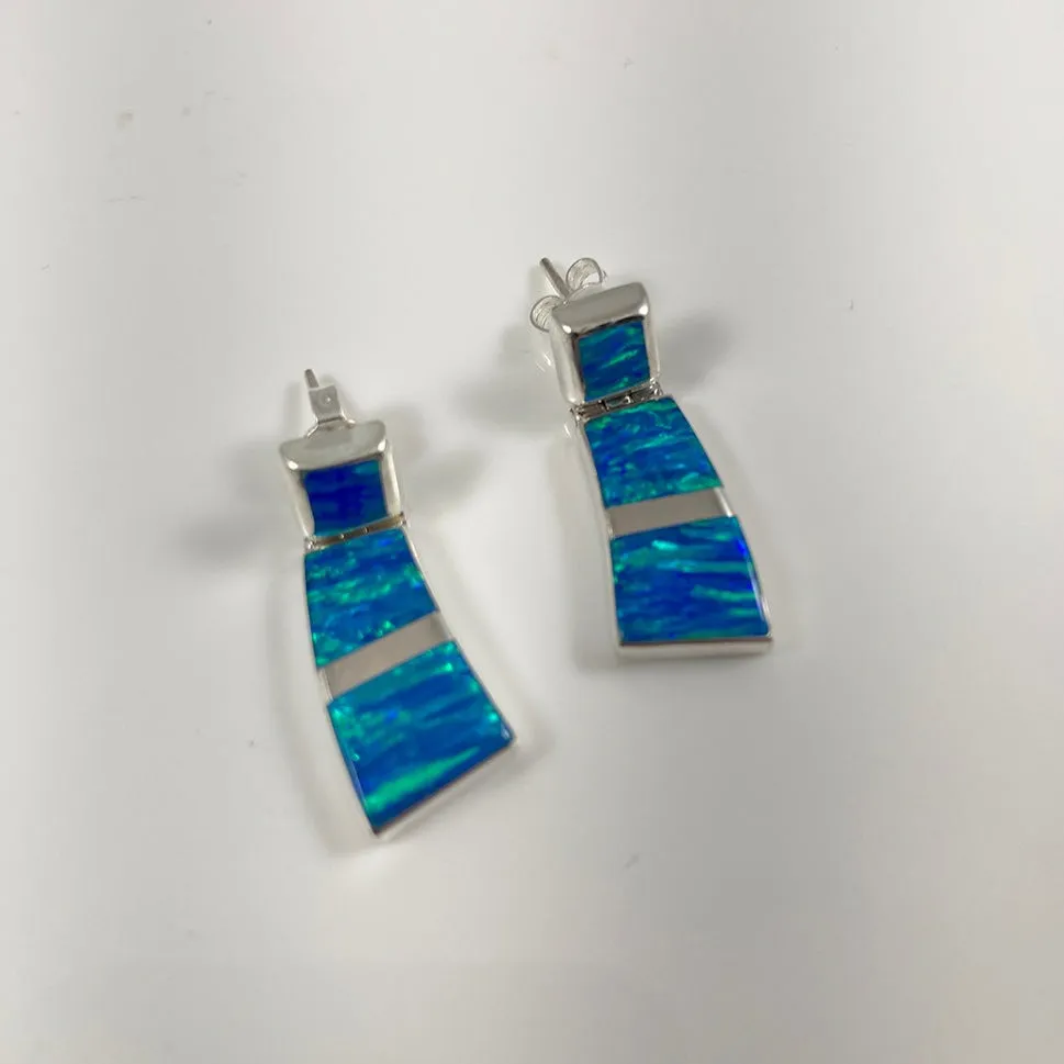 Lab Opal & Sterling Silver Inlaid Earrings