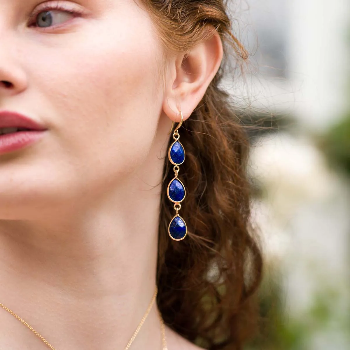 Lapis Drop Earrings In Gold-Tone