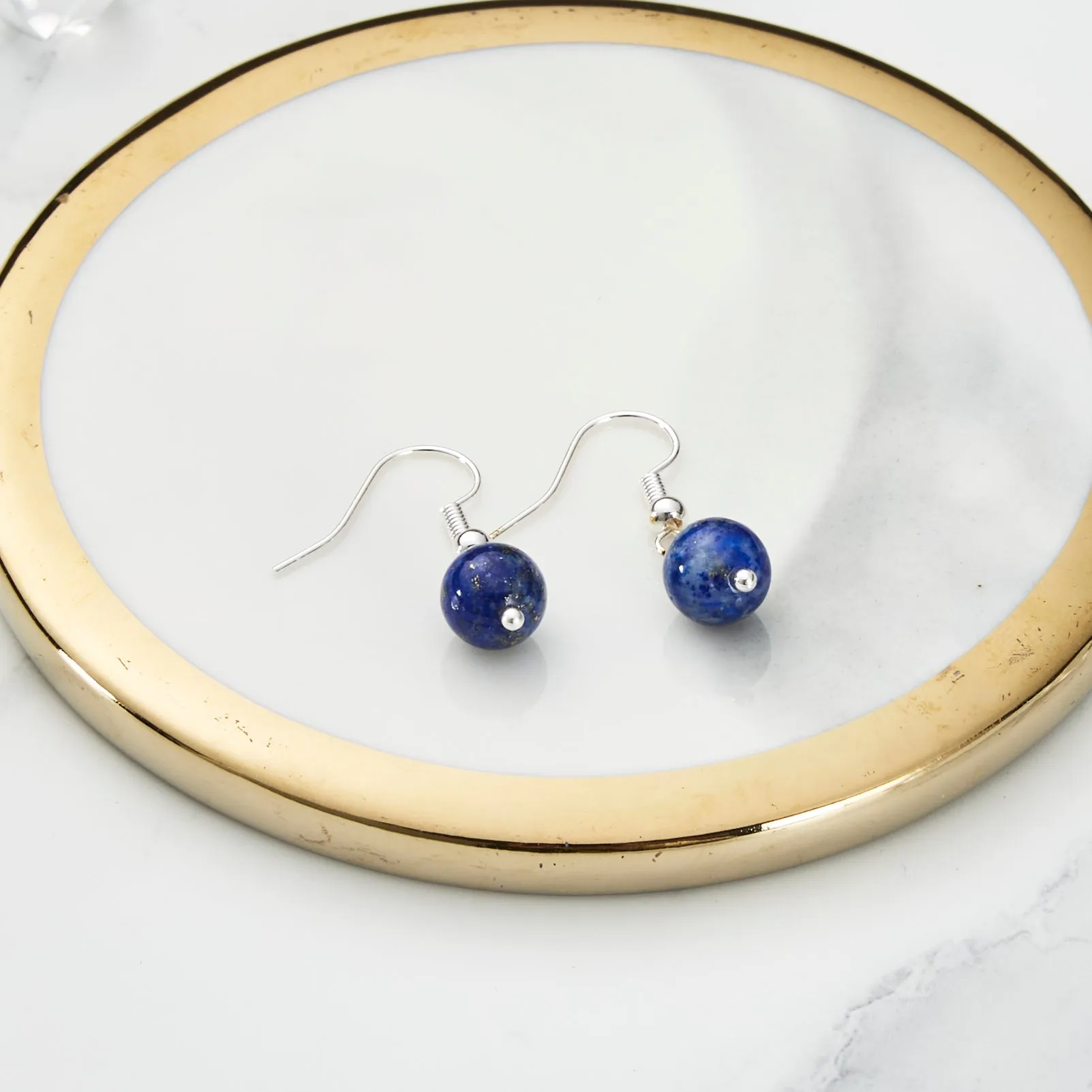 Lapis Gemstone Round Drop Earrings